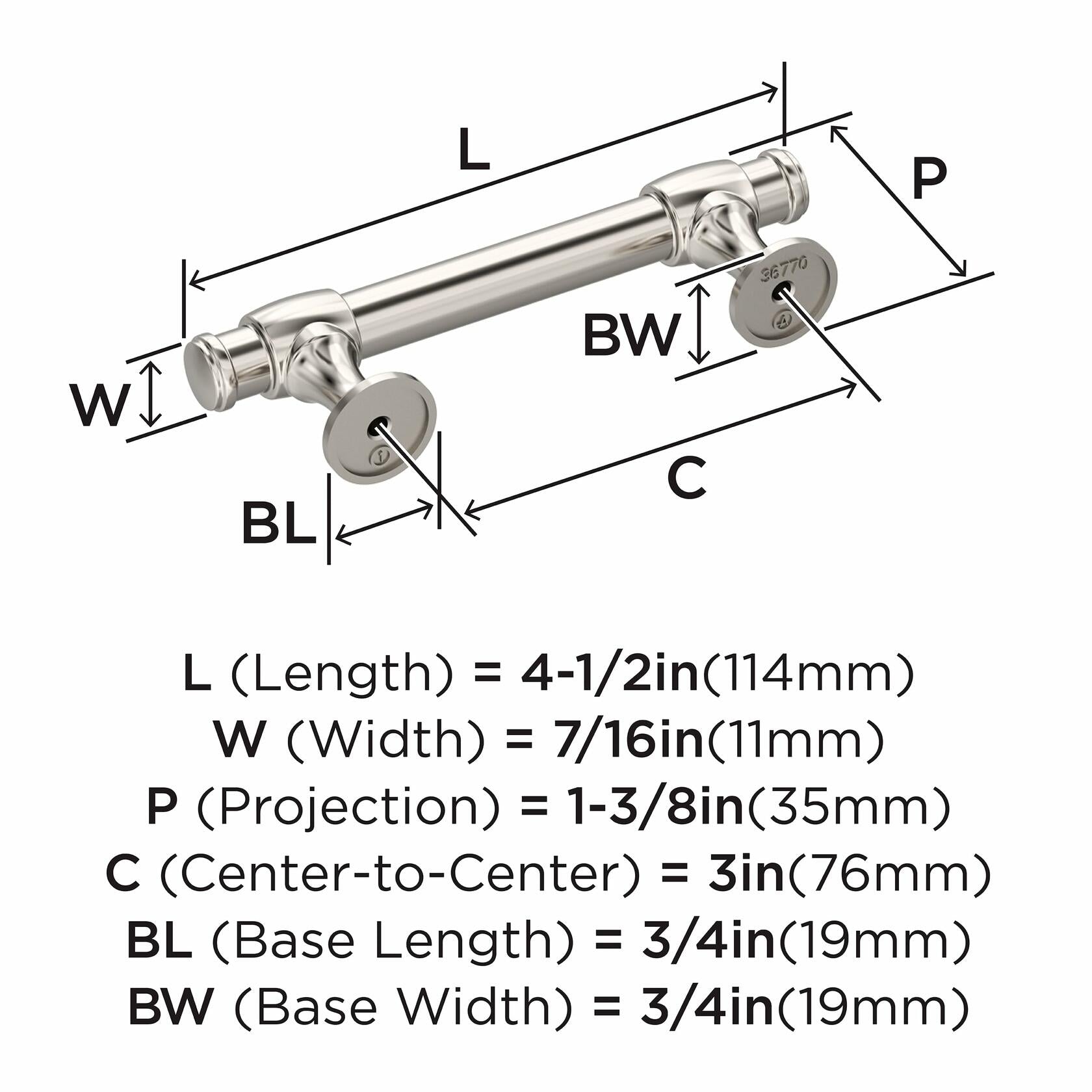 Amerock BP36770PN | Winsome 3 inch (76mm) Center-to-Center Polished Nickel Cabinet Pull | Kitchen Cabinet Hardware | Furniture Hardware | Drawer Handle