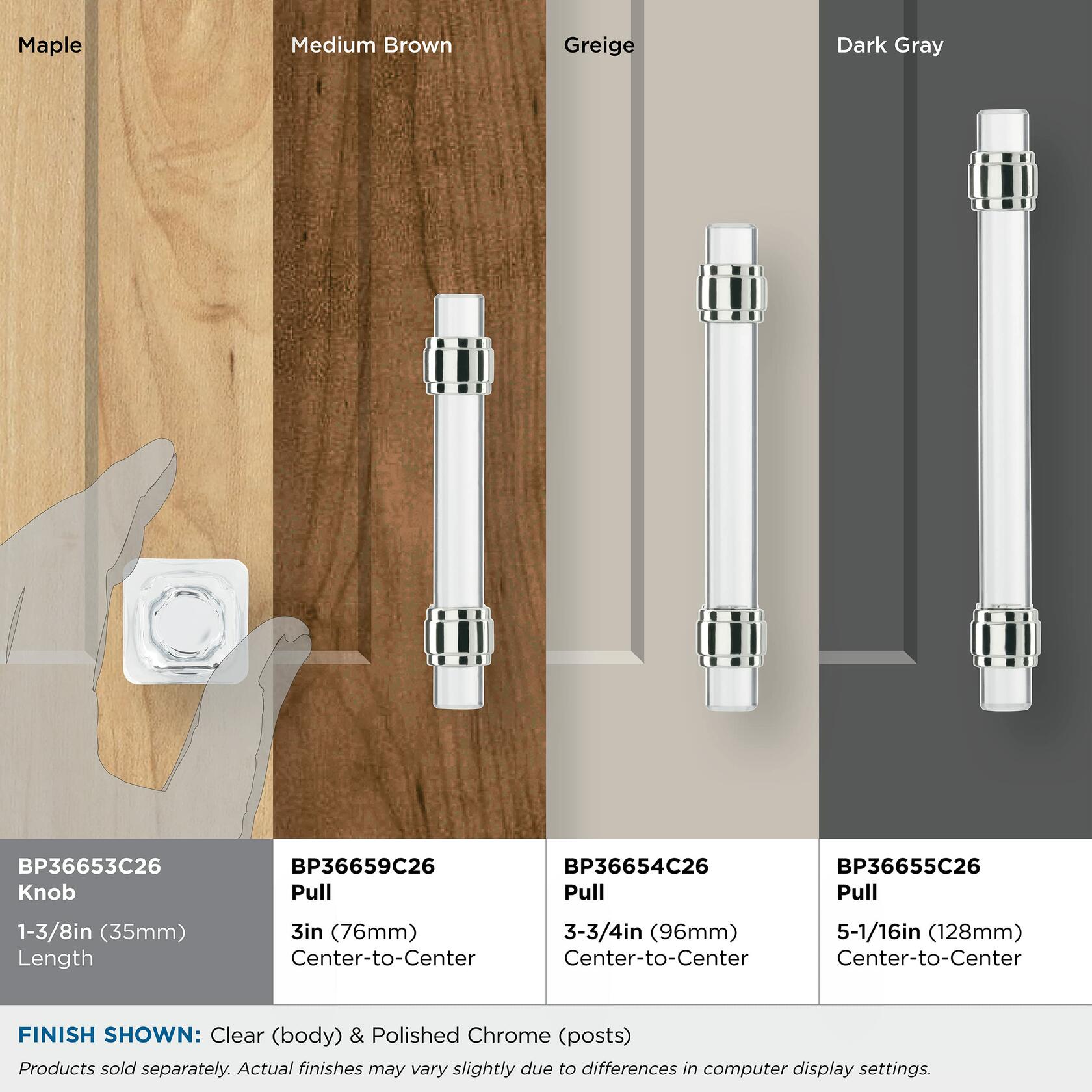 Amerock US title : Amerock | Cabinet Knob | Clear/Polished Chrome | 1-3/8 inch (35 mm) Length | Glacio | 1 Pack | Drawer Knob | Cabinet Hardware| Aluminum, Glass