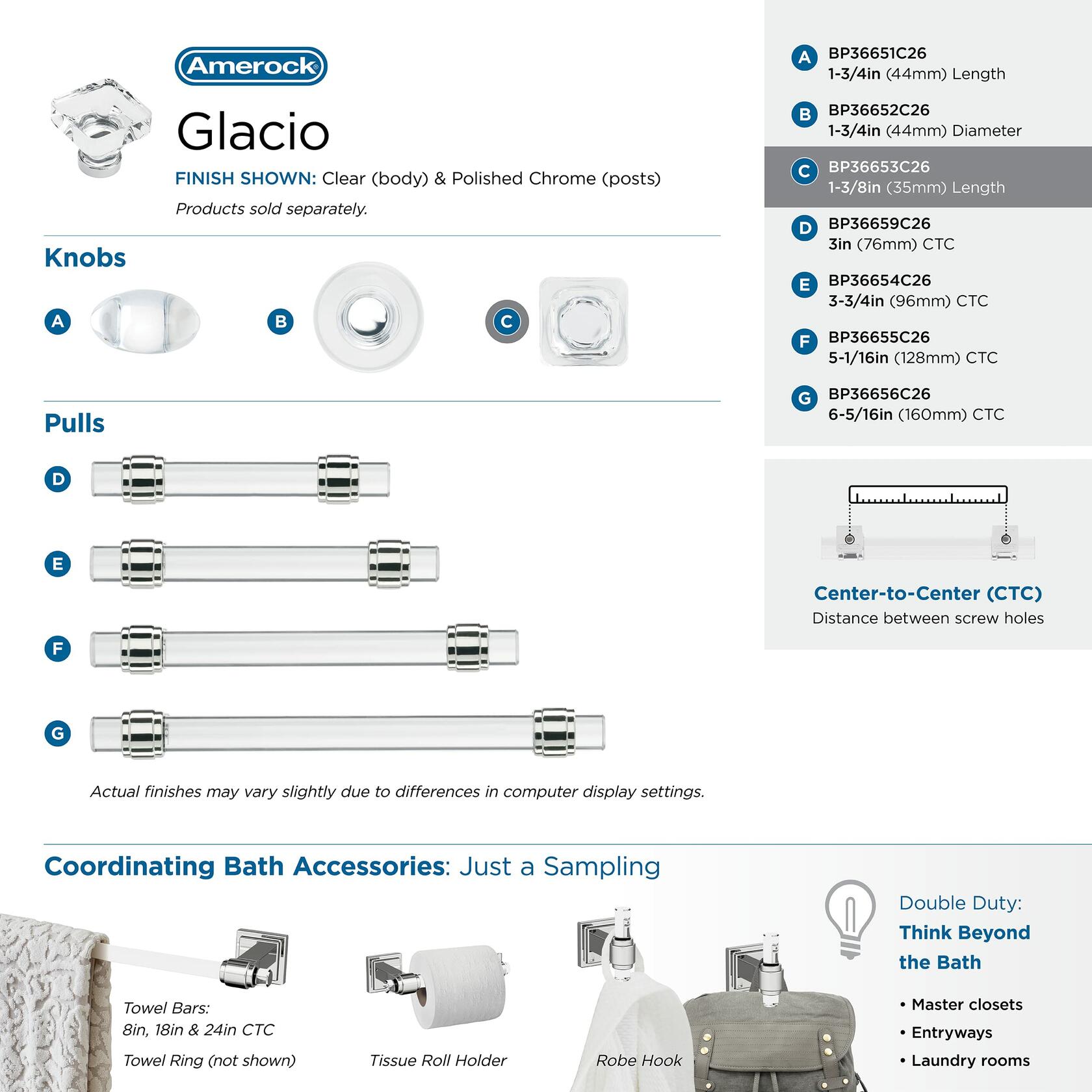 Amerock US title : Amerock | Cabinet Knob | Clear/Polished Chrome | 1-3/8 inch (35 mm) Length | Glacio | 1 Pack | Drawer Knob | Cabinet Hardware| Aluminum, Glass