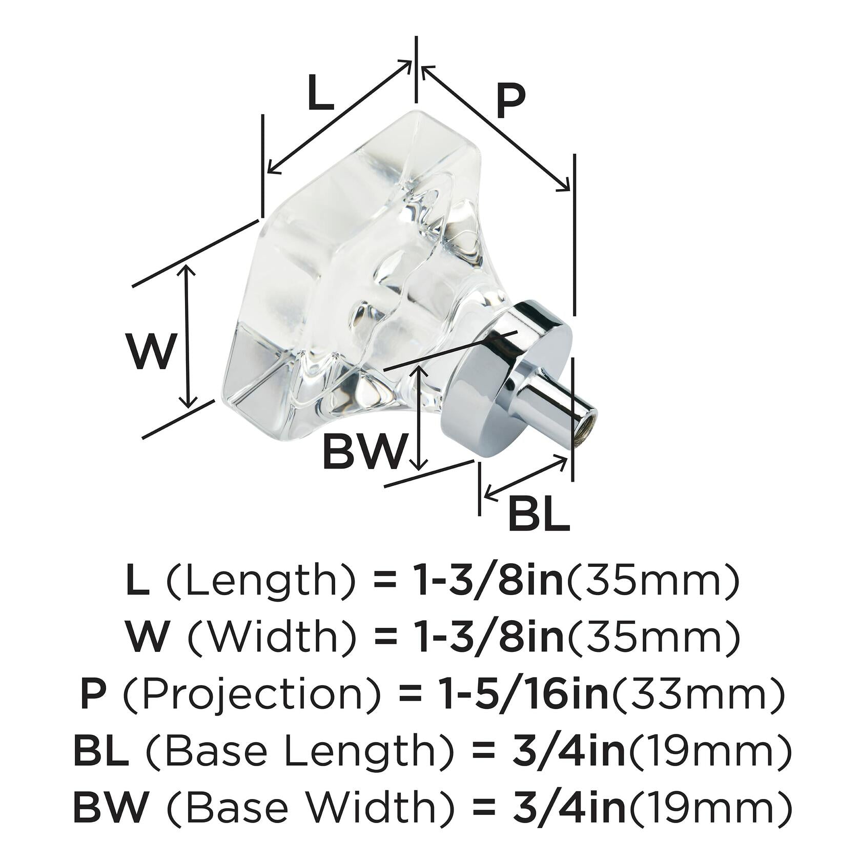 Amerock US title : Amerock | Cabinet Knob | Clear/Polished Chrome | 1-3/8 inch (35 mm) Length | Glacio | 1 Pack | Drawer Knob | Cabinet Hardware| Aluminum, Glass