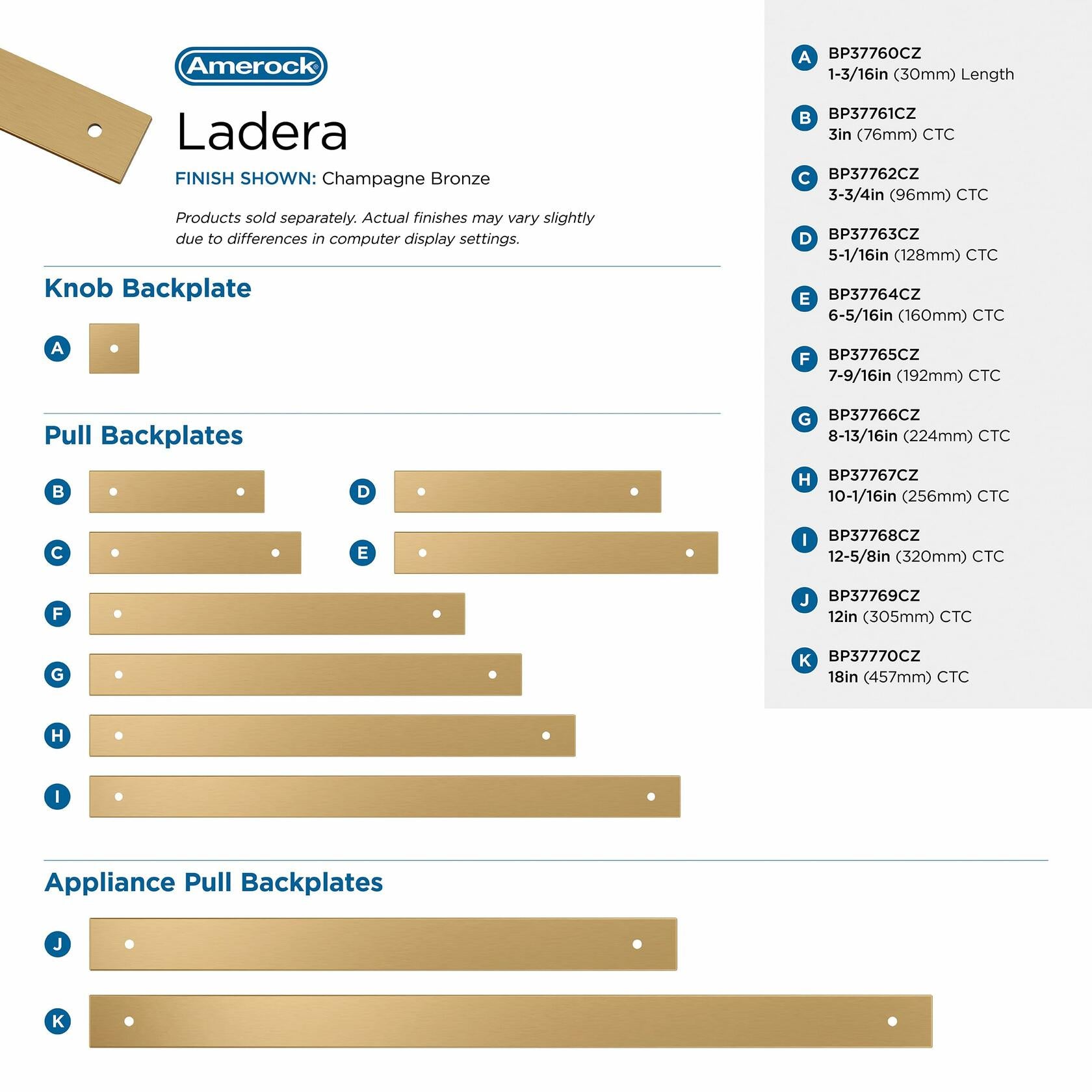 Amerock Ladera 1-3/16 inch (30mm) Length Square Champagne Bronze Cabinet Knob Backplate, BP37760CZ