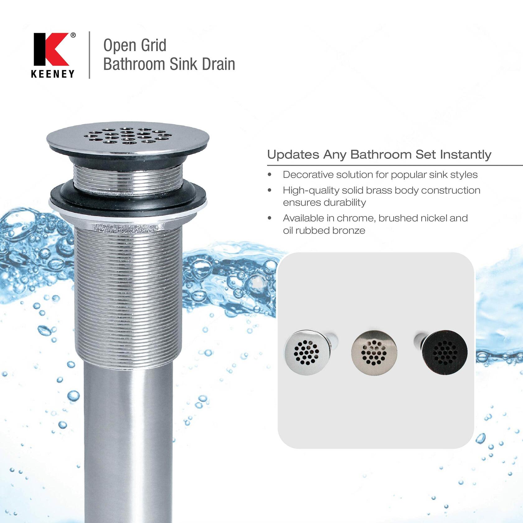 Keeney K820-74BRZ Universal Open Grid Bathroom Sink Drain Without Overflow - Oil Rubbed Bronze