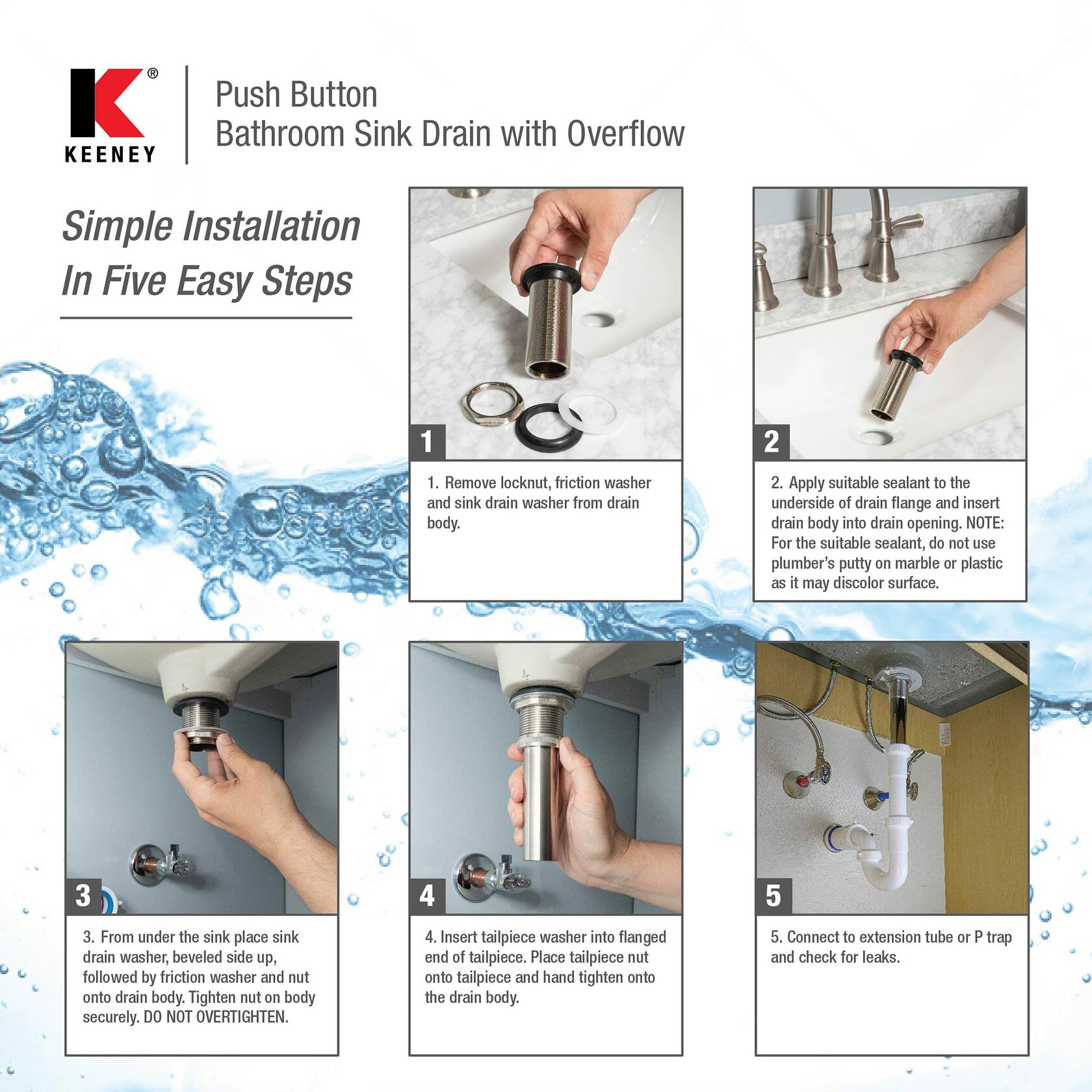 Keeney Universal Button Bathroom Sink Drain with Overflow, Polished Chrome