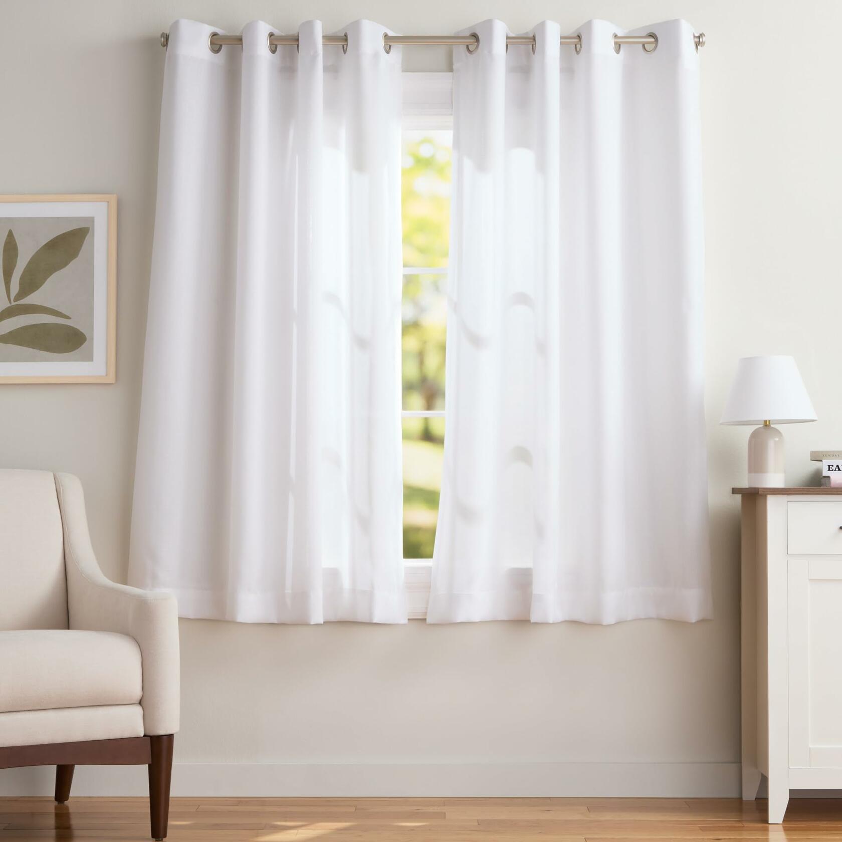 Exclusive Home Loha Linen Grommet Top Curtain Panel Pair, 54"x63", Winter White