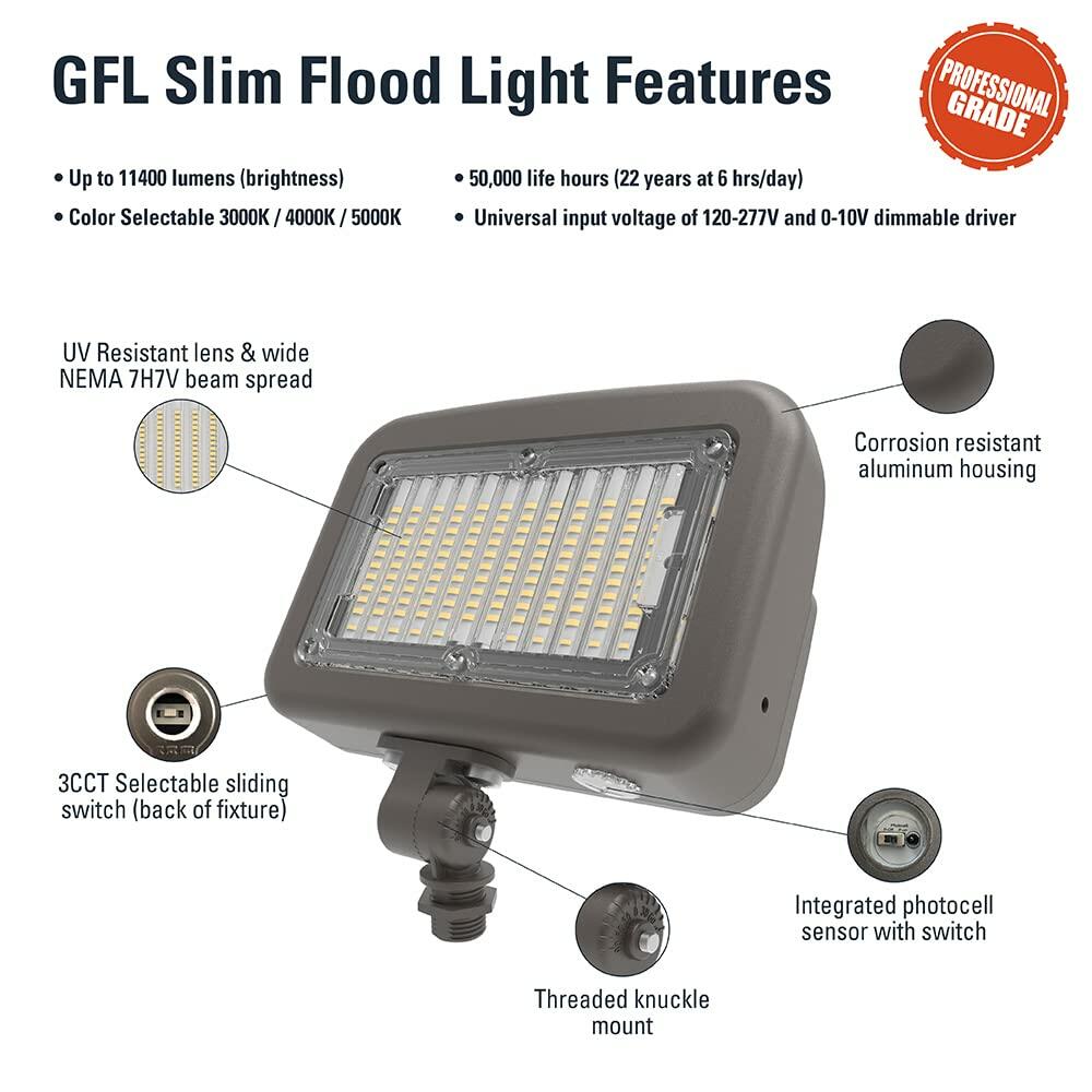 HALO Outdoor Integrated LED Large Floodlight, Bronze Finish, Selectable CCT 3000/4000/5000K, 10000 Max lumens, Dusk to Dawn