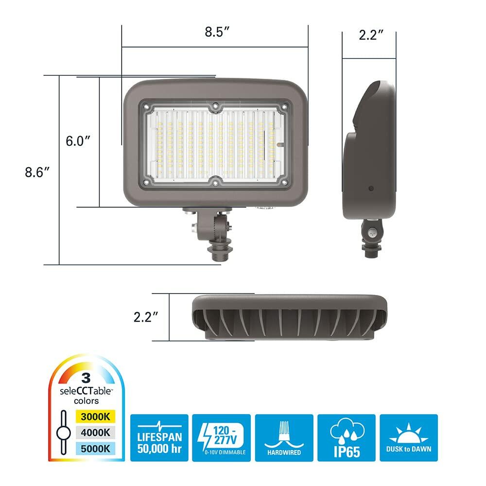 HALO Outdoor Integrated LED Large Floodlight, Bronze Finish, Selectable CCT 3000/4000/5000K, 10000 Max lumens, Dusk to Dawn