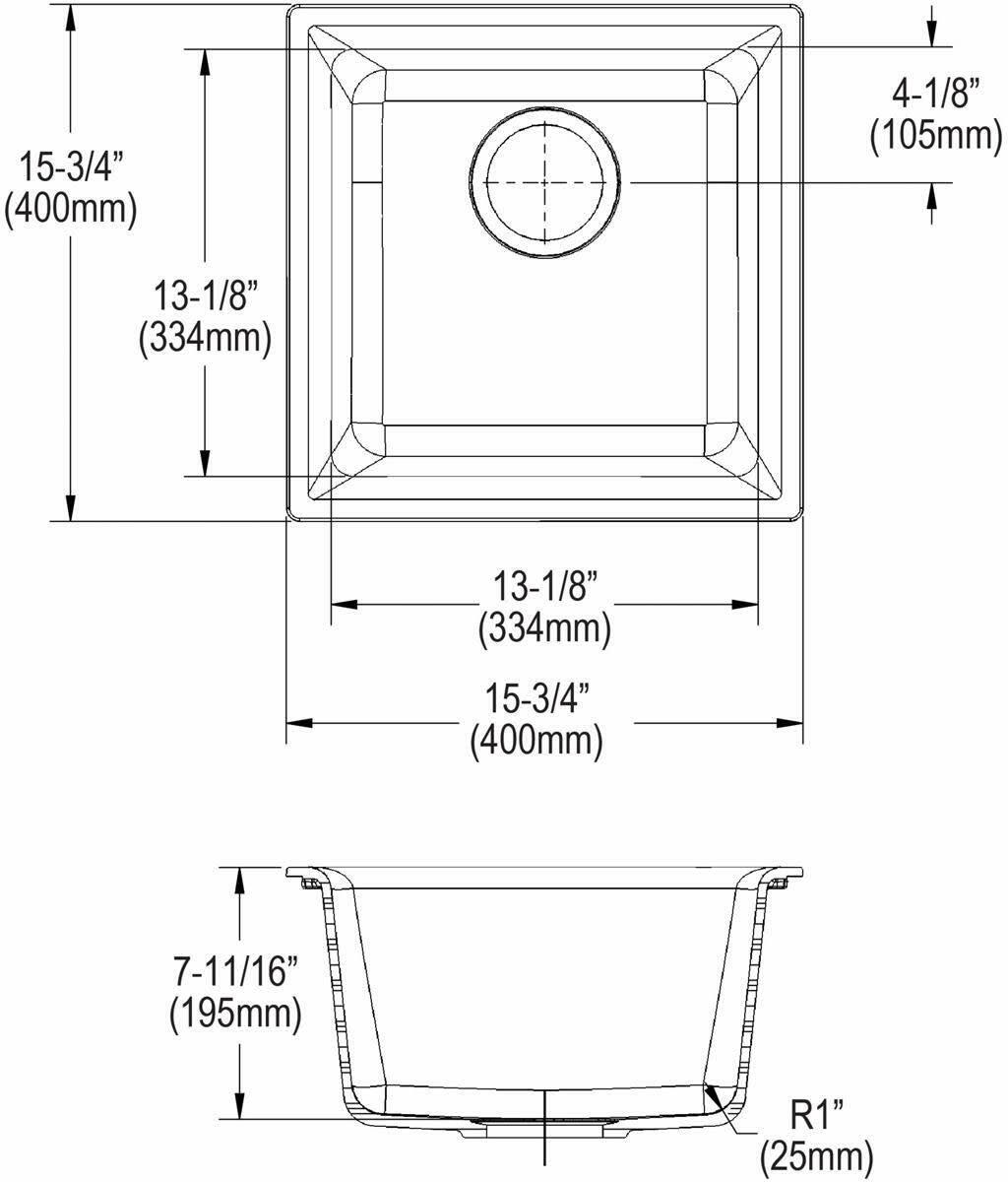 Elkay Quartz Classic ELG1616GS0 Greystone Single Bowl Dual Mount Bar Sink