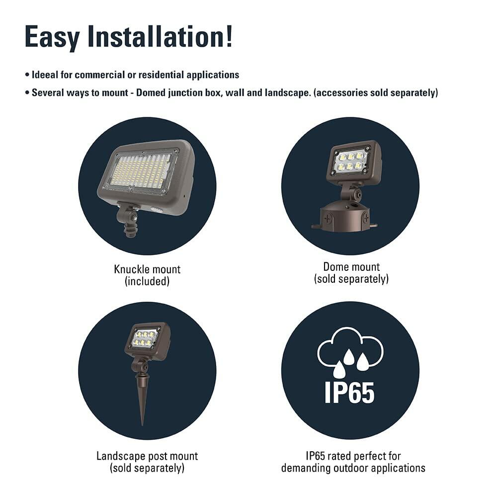 HALO Outdoor Integrated LED Large Floodlight, Bronze Finish, Selectable CCT 3000/4000/5000K, 10000 Max lumens, Dusk to Dawn