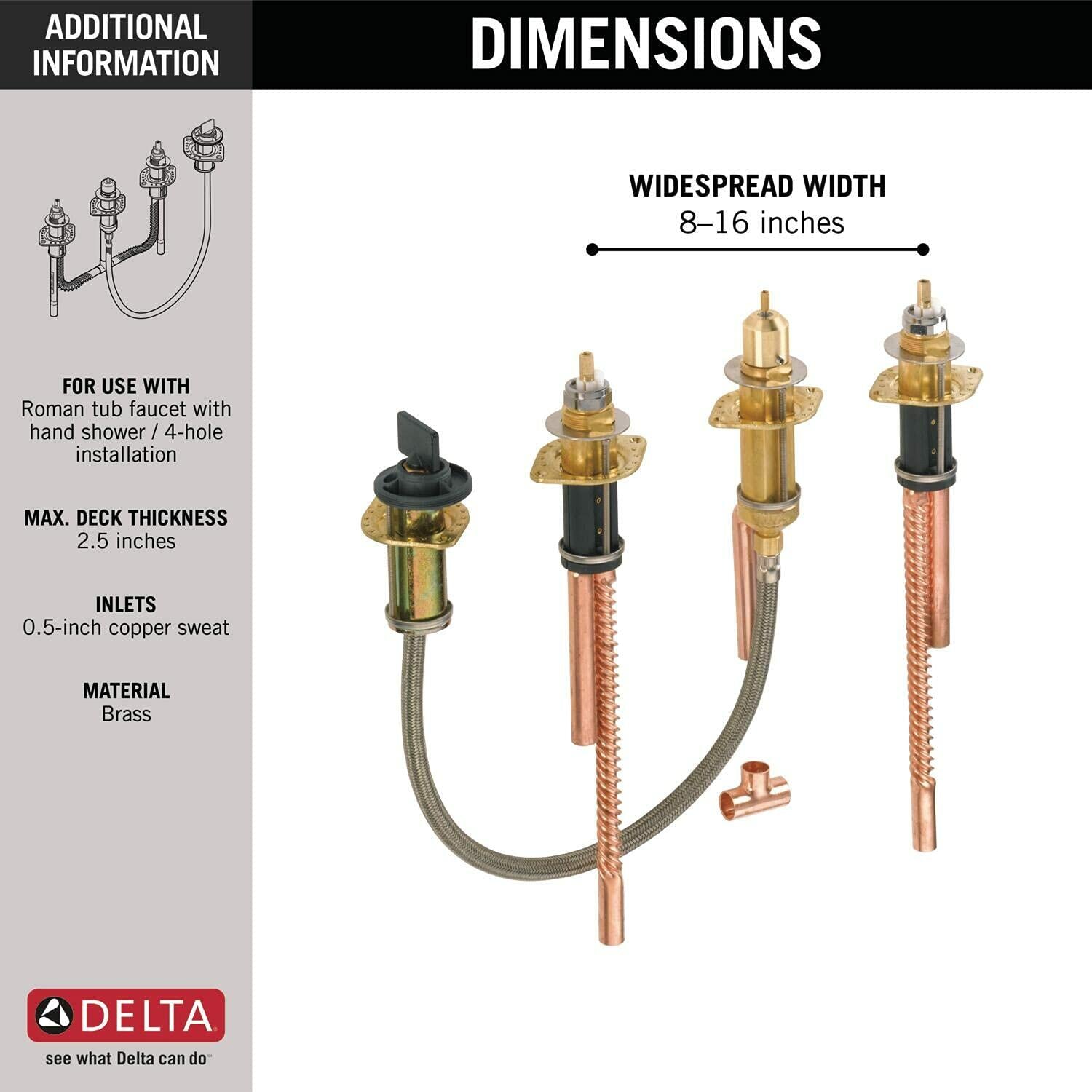 Delta Faucet Roman Tub Rough-In Valve for Delta 2-Handle Roman Tub Bath Faucets with Hand Showers R4707