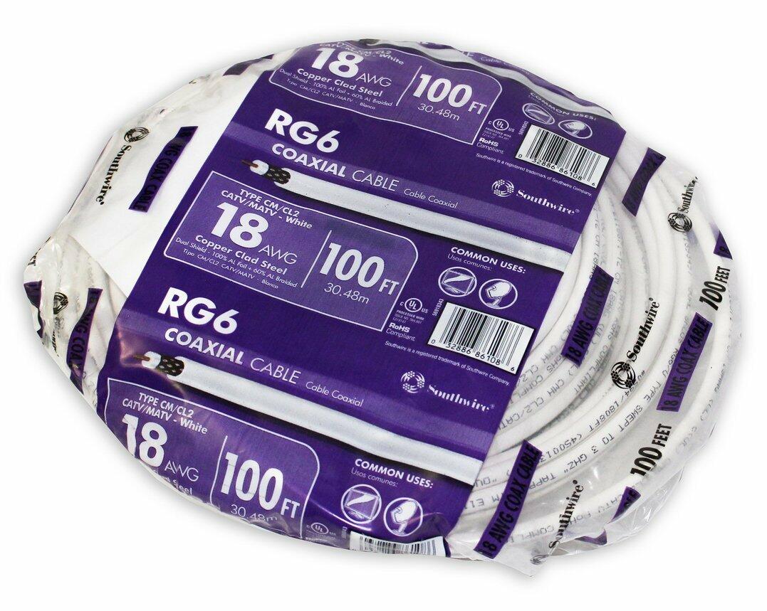 Woods 56918343 Rg6 Dual Shield CATV Communication Cable 100 Ft Coil, 100'