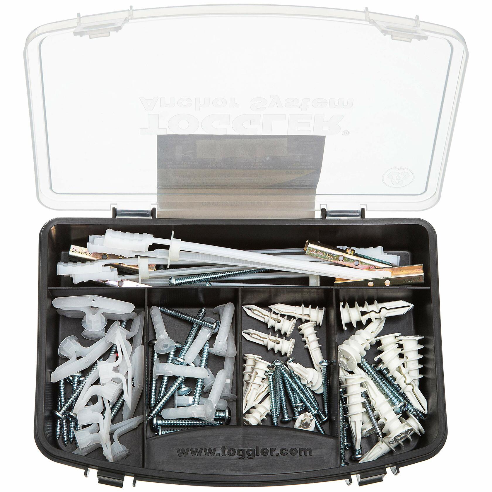 Toggler 44-Piece Combo Anchor Kit - Heavy Duty Industrial Drywall Mounting Toggle Screws & Bolts Assortment - Safe Concrete Wall Anchoring for TV, Bike, Shelf Straps, Cabinet & Decoration