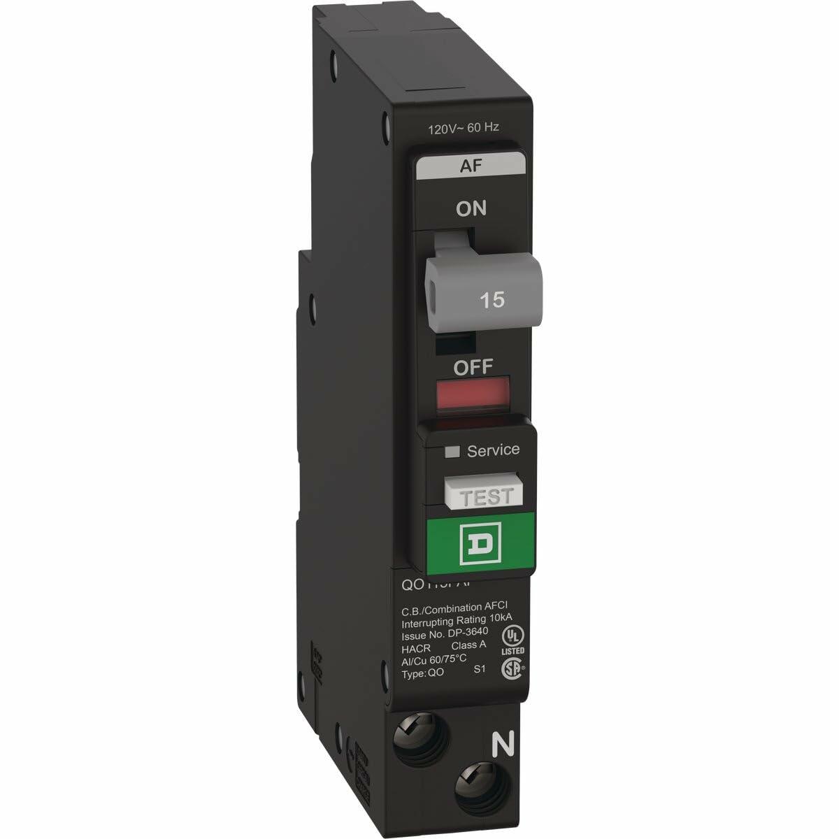 Square D QO 15 amps Arc Fault/Ground Fault Single Pole Circuit Breaker