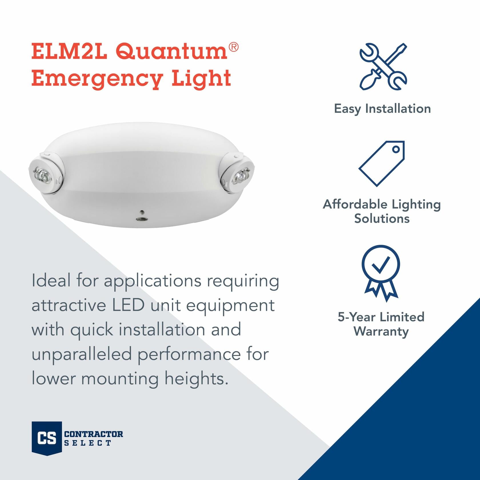 Lithonia Lighting Quantum Emergency Light, Contemporary Commercial LED Emergency Lights with 2 Aimable Lamp Heads, Ceiling or Wall Mount, White Thermoplastic, 120/277V Dual Voltage (ELM2L M12)