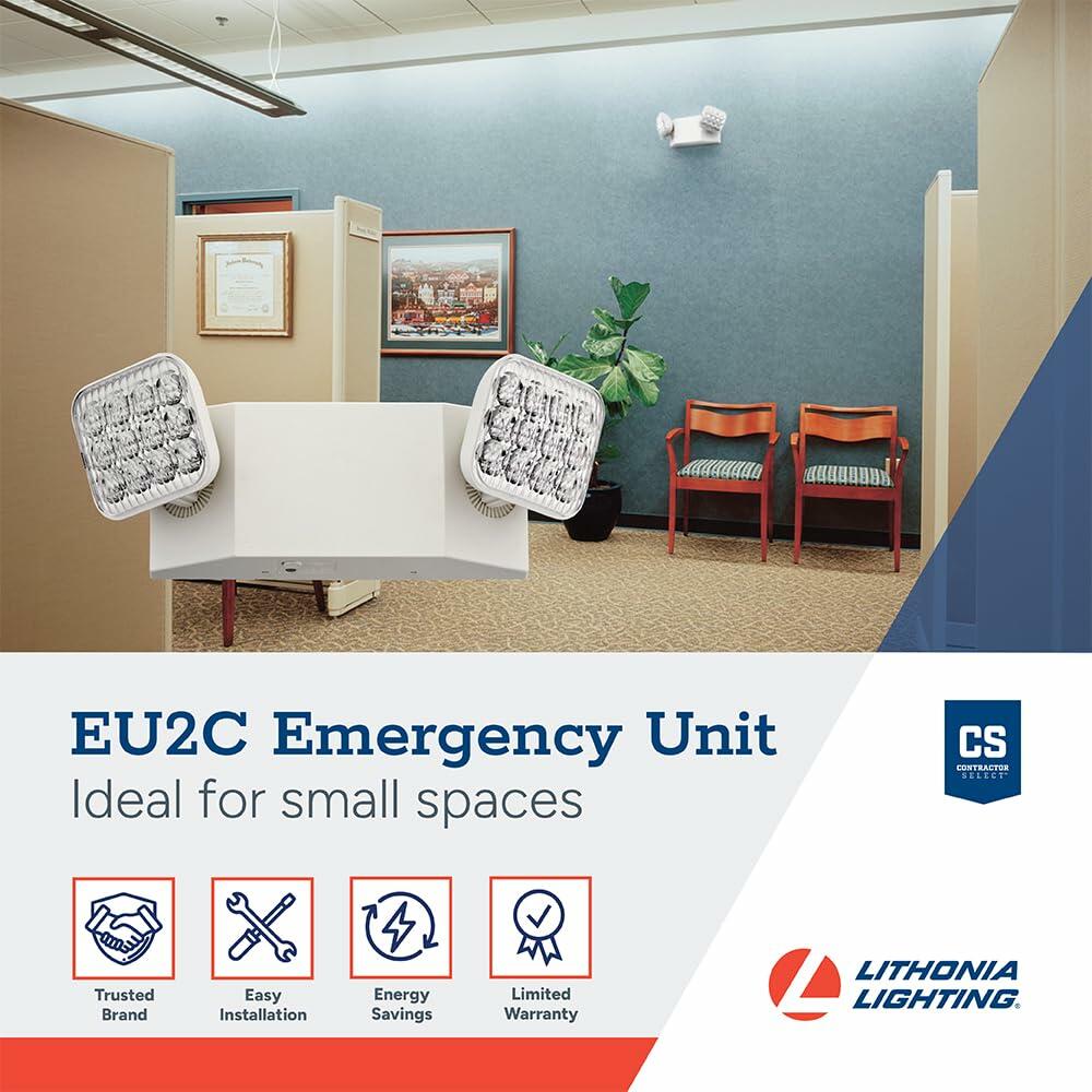 Lithonia Lighting Basics LED Emergency Light, Emergency Lighting with Dual Adjustable LED Lamp Heads, Wall Mount, Damp Location Rated, 90-Minute Backup, 120/277V, White (EU2C M6)