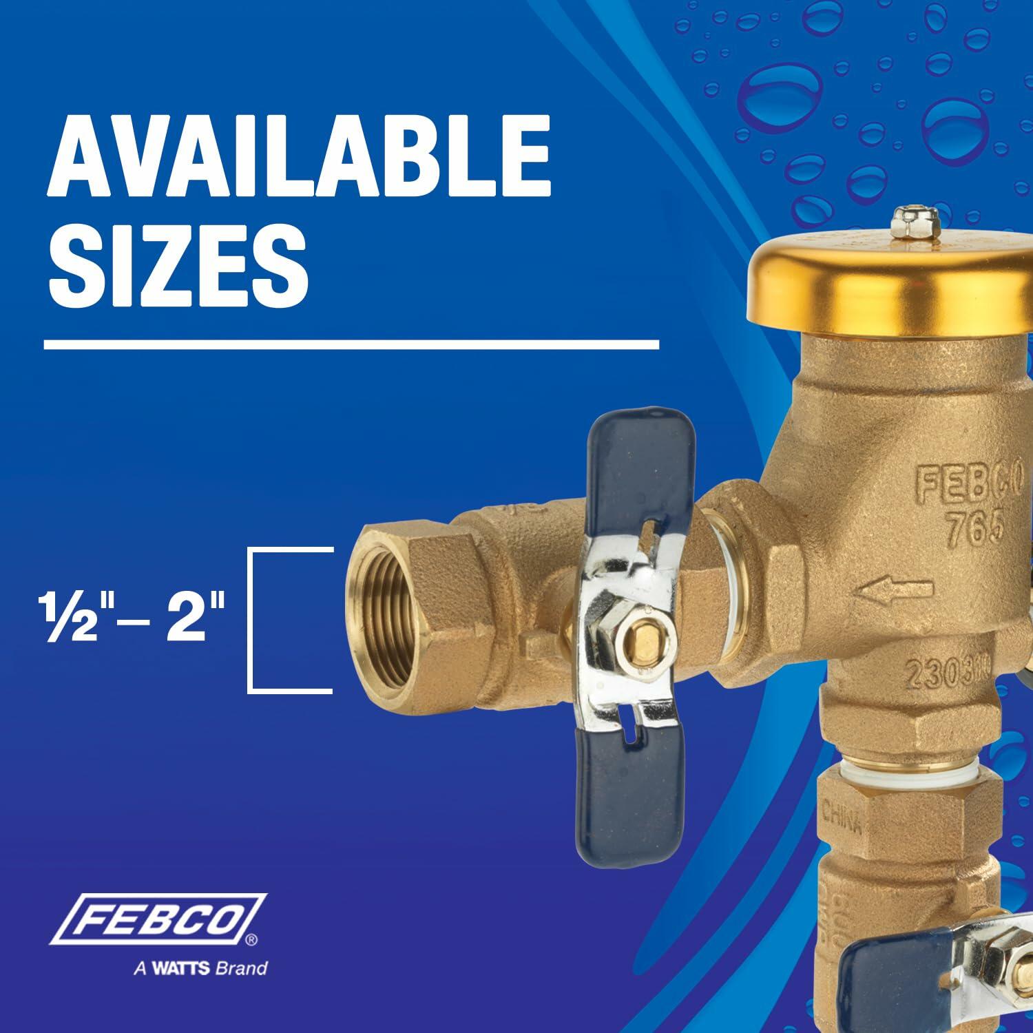 Febco 765 Series 1" Bronze Pressure Vacuum Breaker Backflow Preventer, Quarter Turn Shutoff, Union Connections, Freeze Sensor with SentryPlus Alert Technology, Industrial Plants, Irrigation System