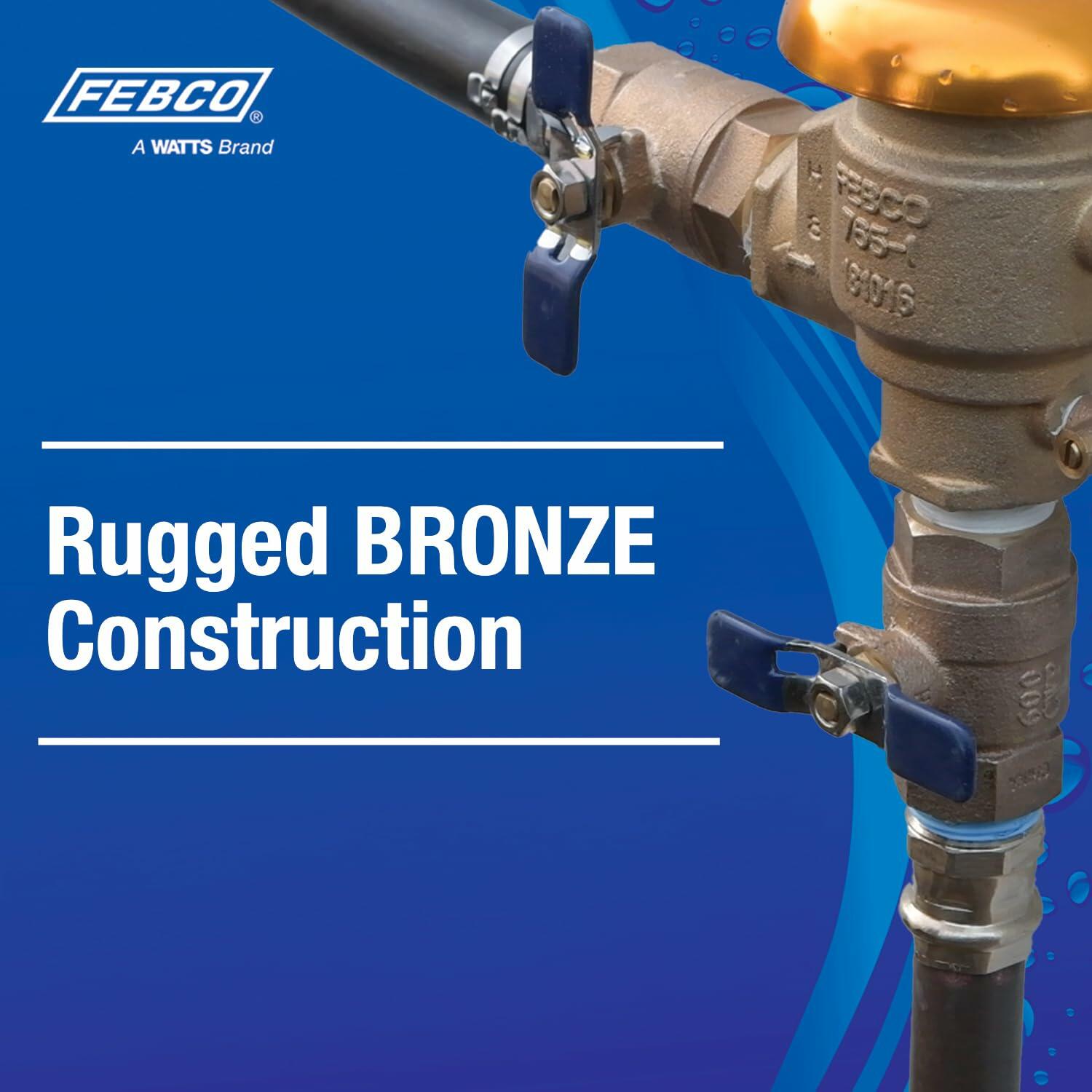 Febco 765 Series 1" Bronze Pressure Vacuum Breaker Backflow Preventer, Quarter Turn Shutoff, Union Connections, Freeze Sensor with SentryPlus Alert Technology, Industrial Plants, Irrigation System