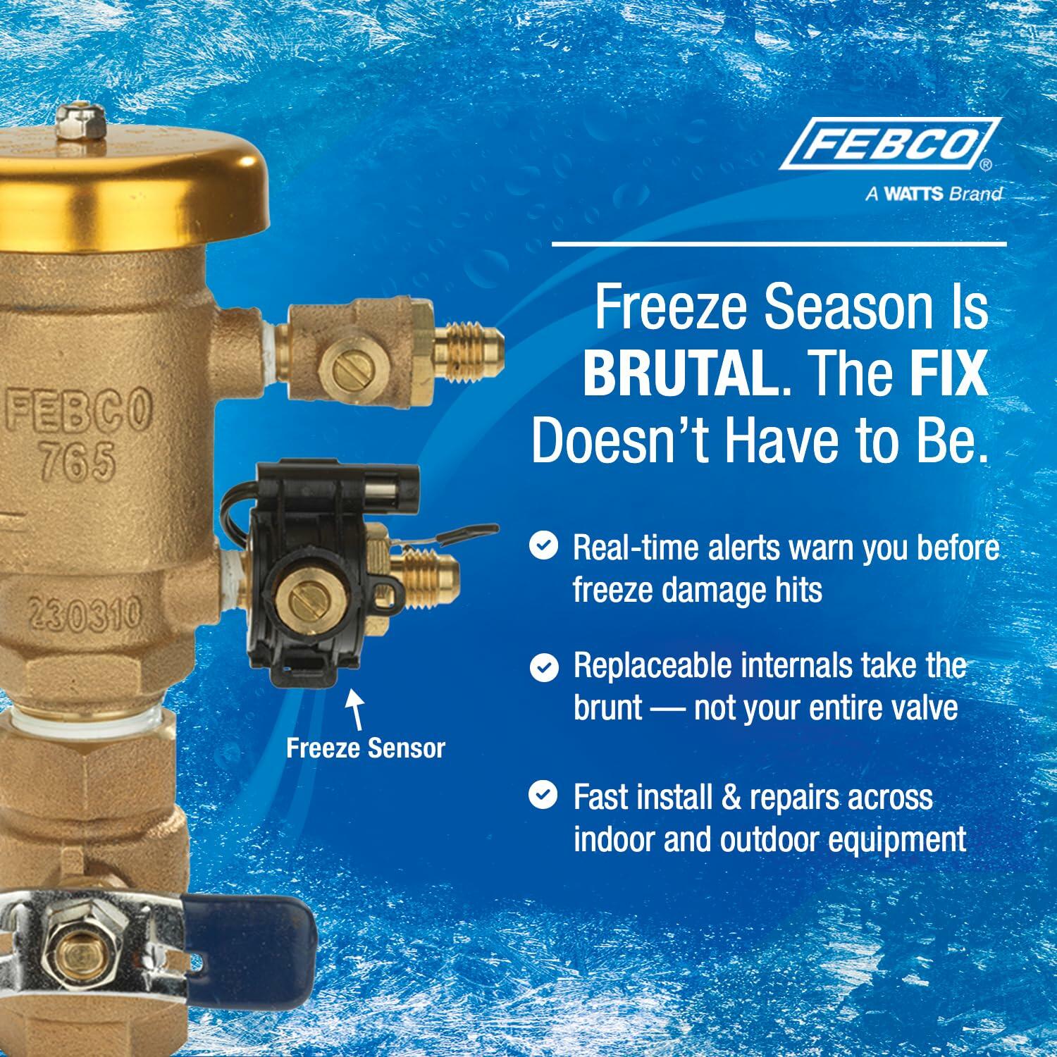 Febco 765 Series 1" Bronze Pressure Vacuum Breaker Backflow Preventer, Quarter Turn Shutoff, Union Connections, Freeze Sensor with SentryPlus Alert Technology, Industrial Plants, Irrigation System