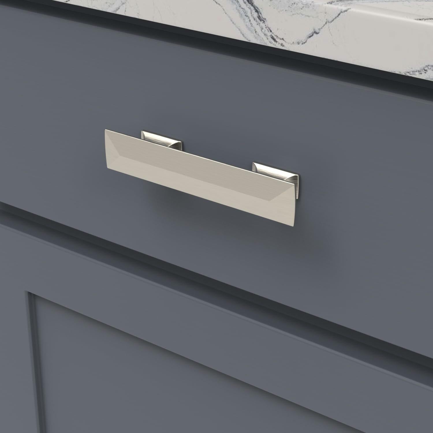 Hickory Hardware 1 Pack Solid Core Kitchen Cabinet Pulls, Luxury Cabinet Handles, Hardware for Doors & Dresser Drawers, 3 Inch & 3-3/4 Inch (96mm) Hole Center, Satin Nickel, Bungalow Collection