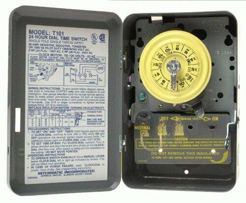 Intermatic T101 24-Hour Mechanical Timer Switch - 120V SPST, Indoor Metal Enclosure, Programmable Light Timer, Heavy Duty, Manual Override, 40 Amp - Ideal for Lights, Pumps, Fans, and HVAC Systems