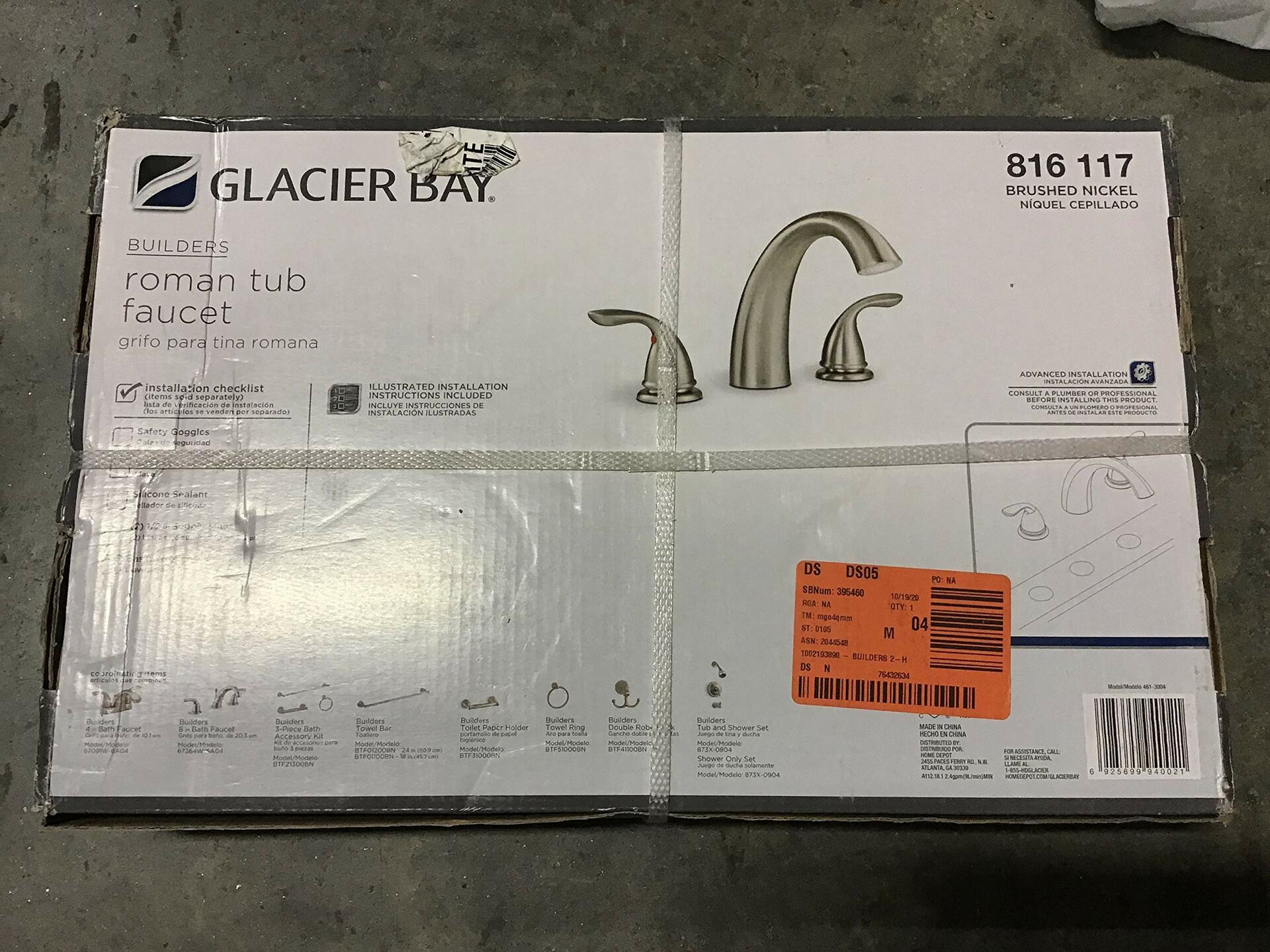 Glacier Bay 461-3004 Builders 2-Handle Deck-Mount Roman Tub Faucet in Brushed Nickel