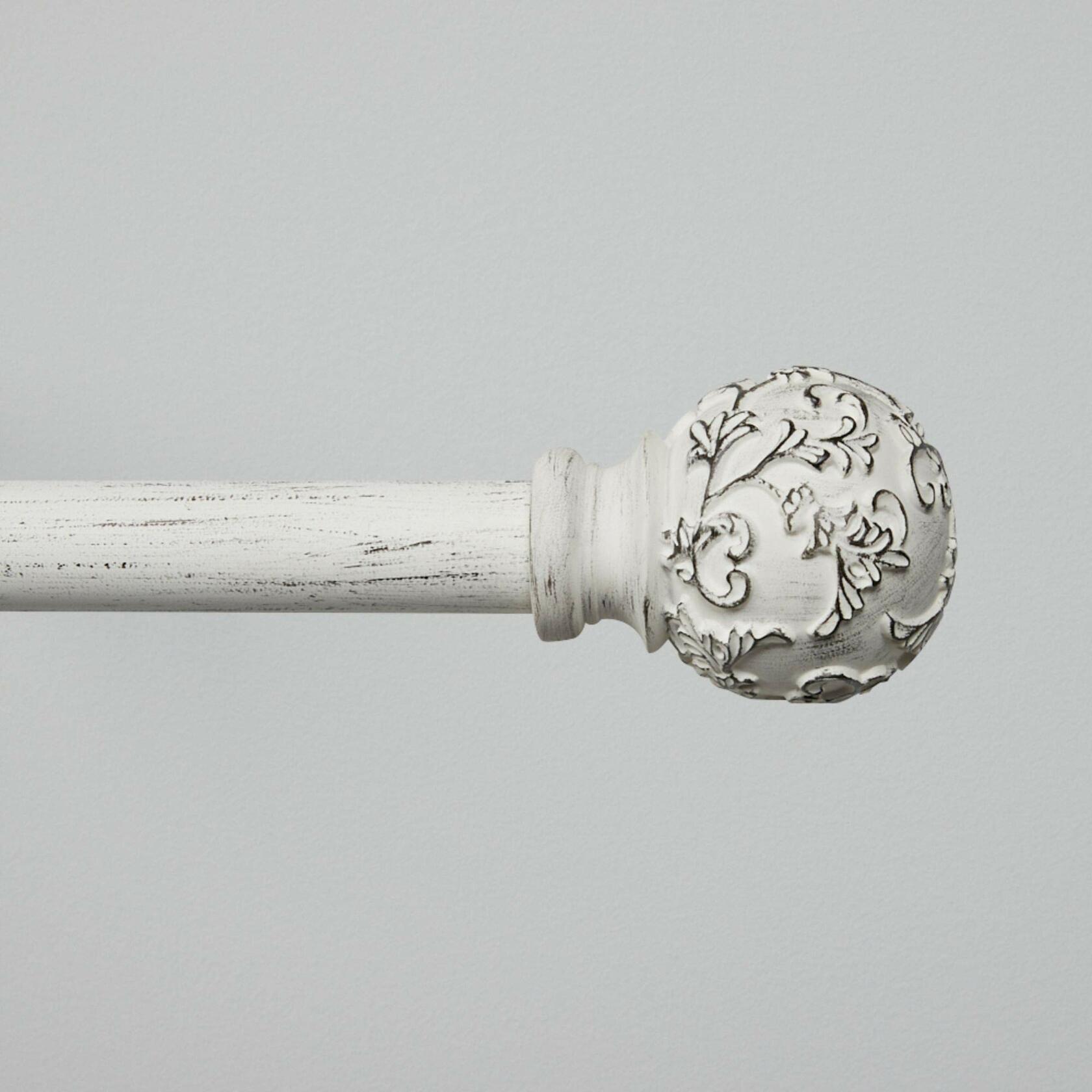 Exclusive Home Vine 1" Curtain Rod and Finial Set, Distressed White, Adjustable 66"-120"