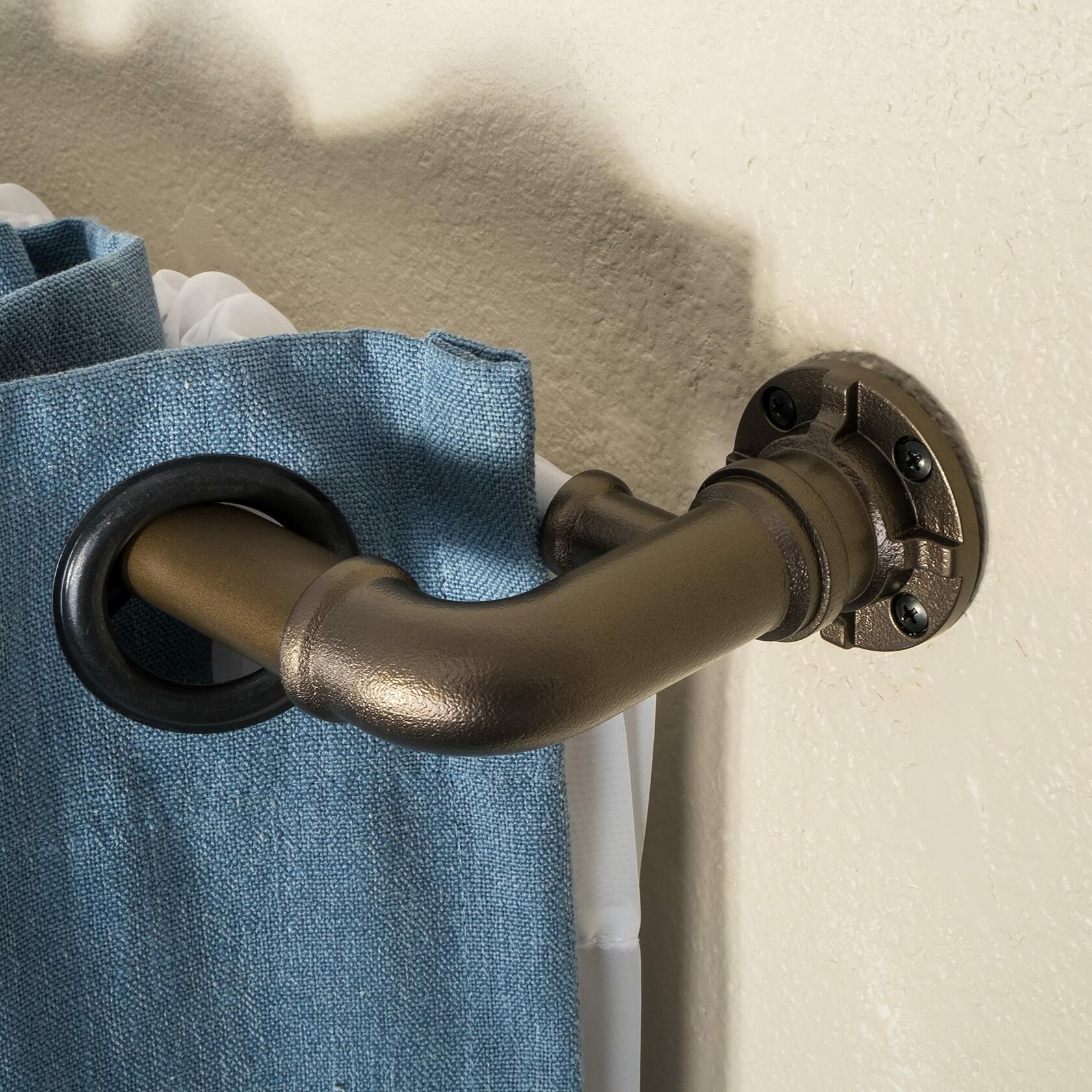 Decopolitan 1" Industrial Double Curtain Rod Set, 18 to 36 Inches, Dark Bronze