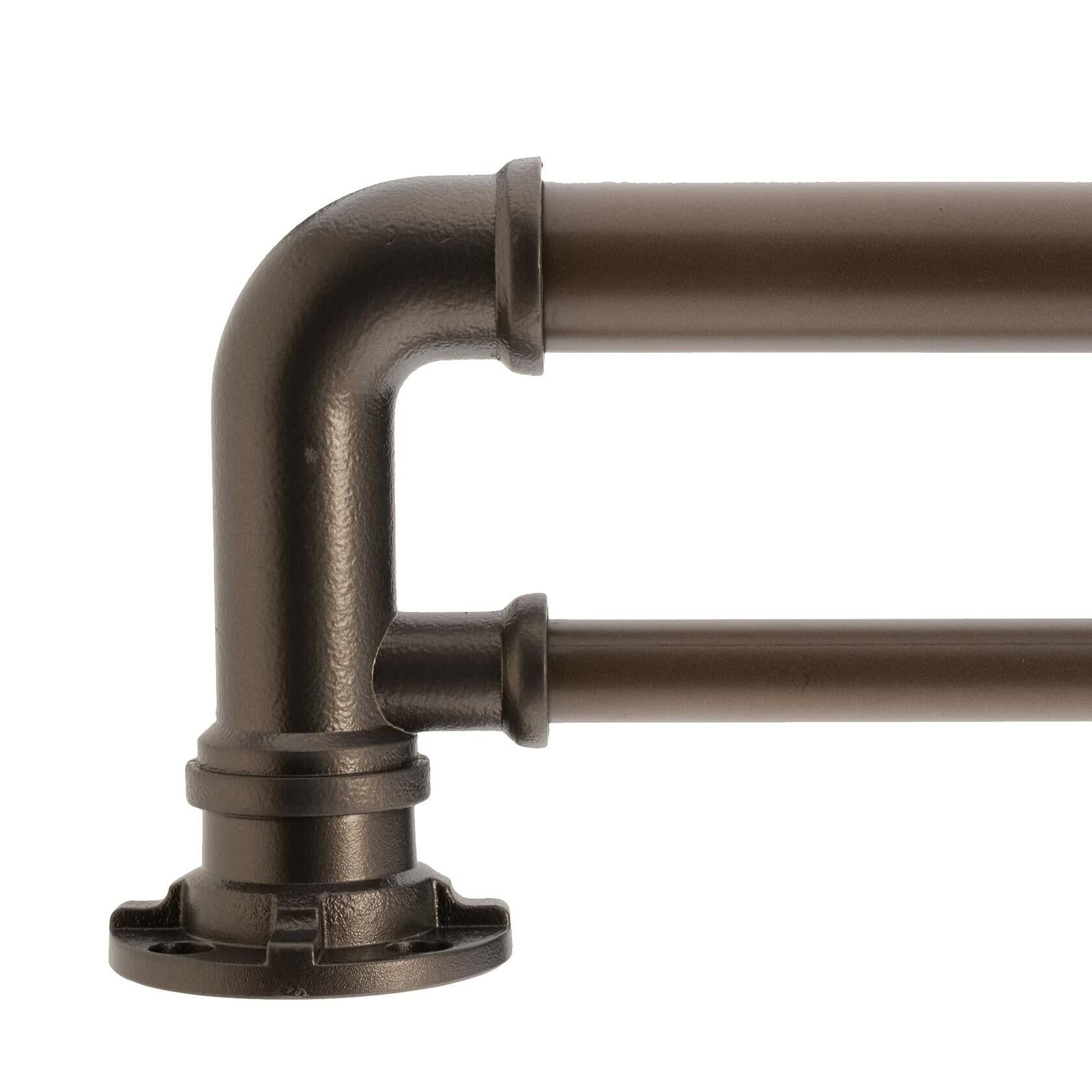 Decopolitan 1" Industrial Double Curtain Rod Set, 18 to 36 Inches, Dark Bronze
