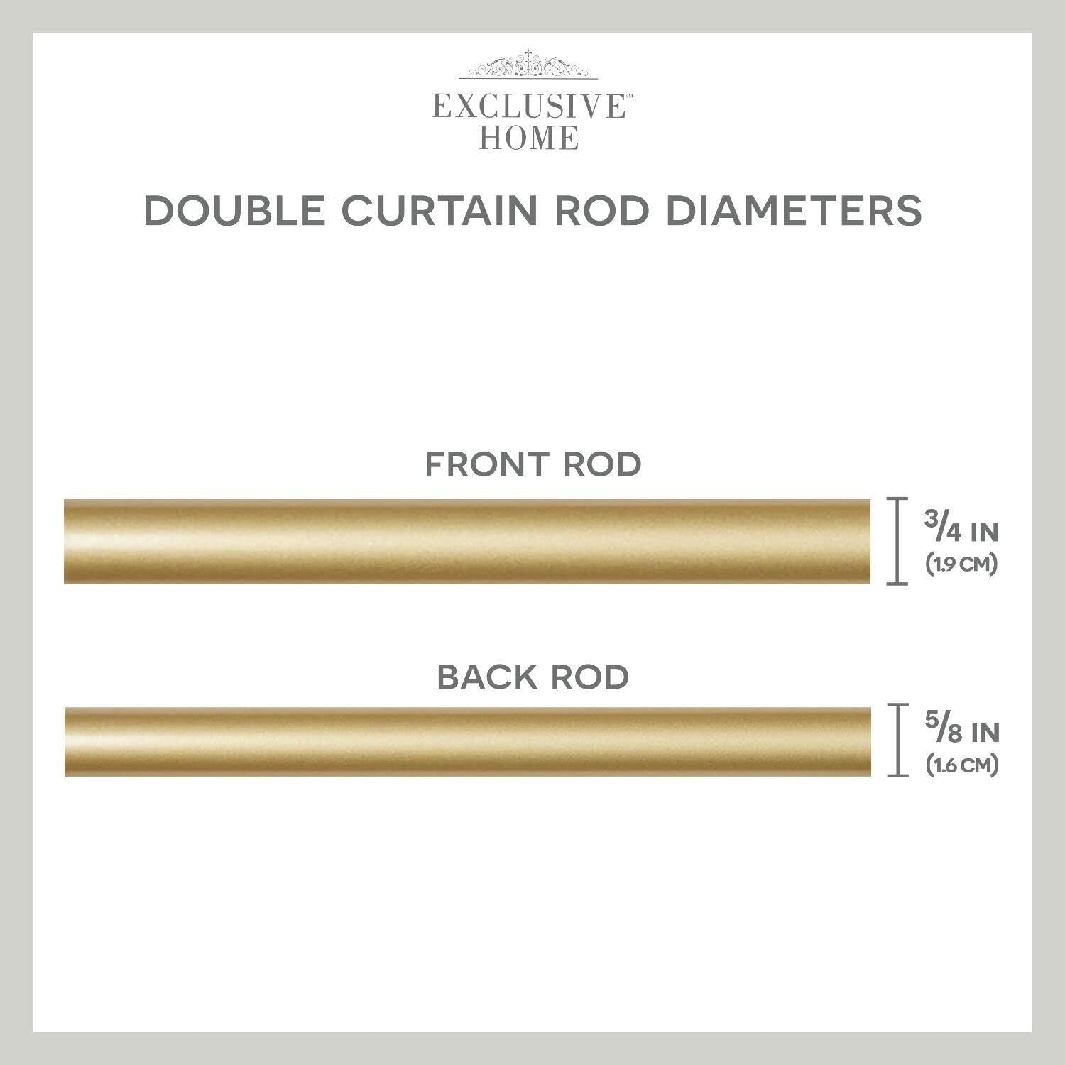 Exclusive Home Napoleon Double Curtain Rod and Finial Set, Gold, Adjustable 66"-120