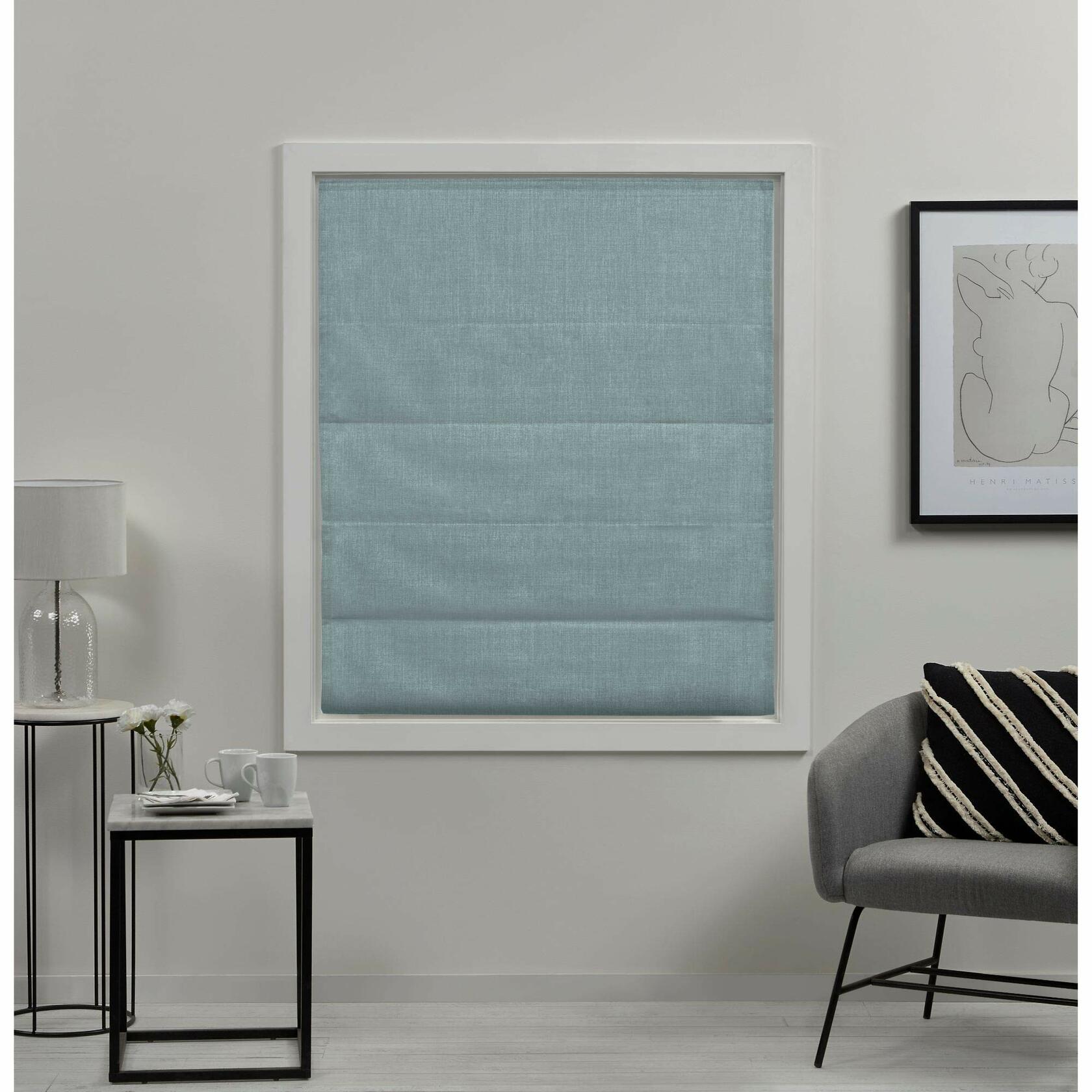Exclusive Home Curtains Acadia 100% Blackout Polyester Roman Shade, 31"x64", Aqua