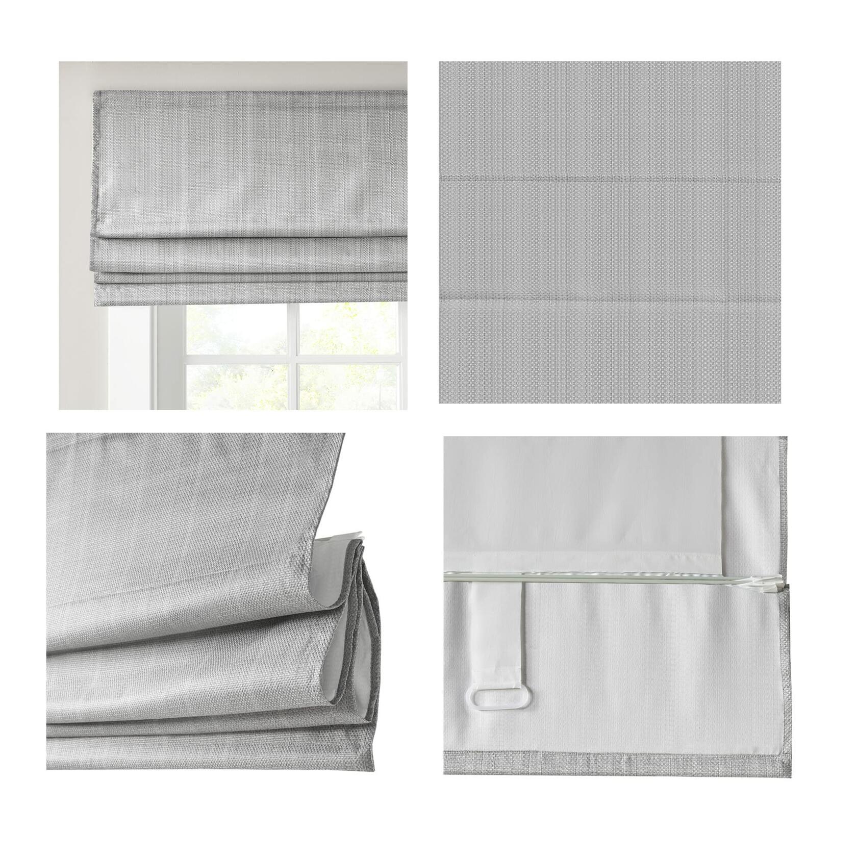 Madison Park Galen Cordless Fabric Privacy Single Panel Darkening, Energy Efficient Roman Shade, Window Curtain, 39"W x 64"L, Basketweave Sheen Grey