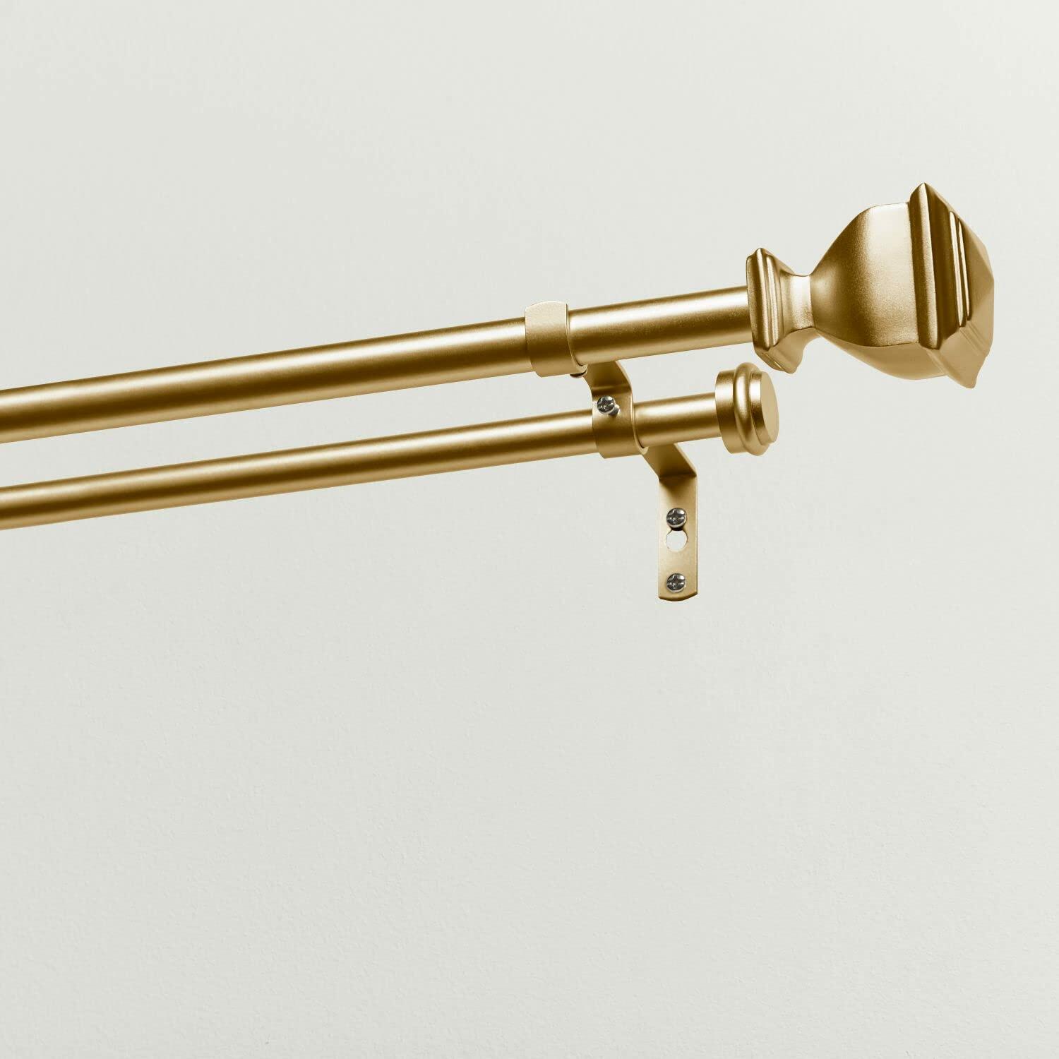 Exclusive Home Napoleon Double Curtain Rod and Finial Set, Gold, Adjustable 66"-120