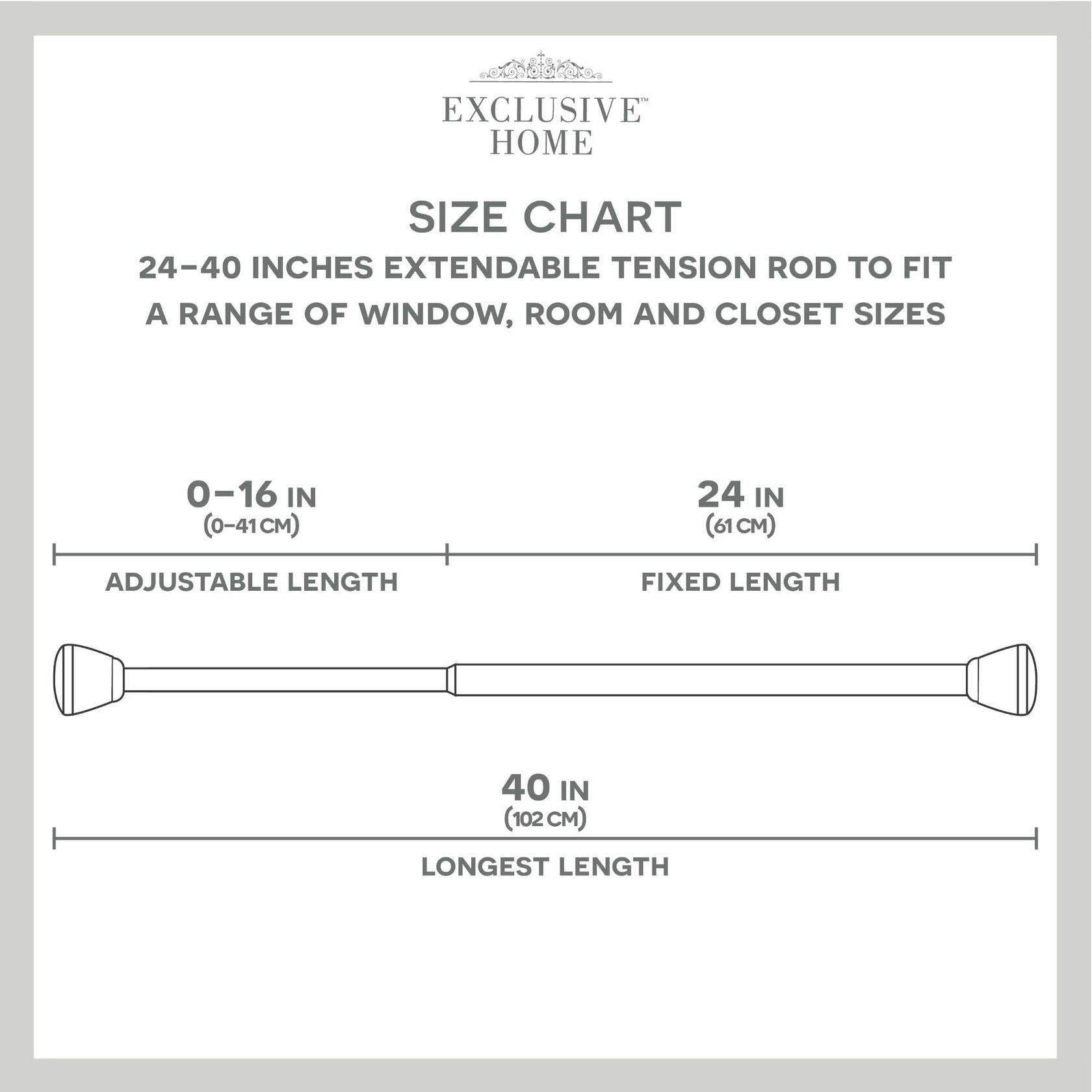 EXCLUSIVE HOME Tension Rod, White, Adjustable 24"-40"