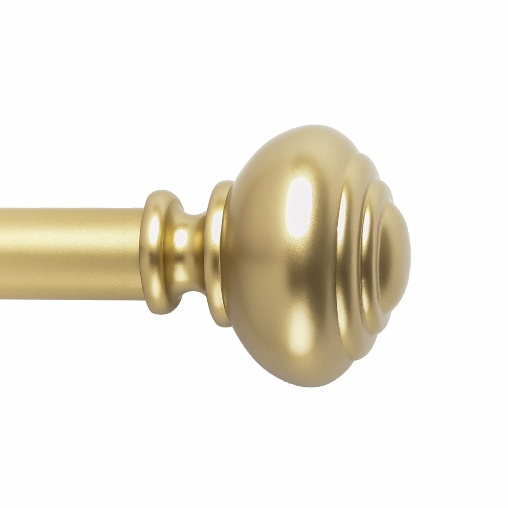 Gold Curtain Rod 72-144" Adjustable, Patented Quick Easy Installation Hardware, No Tools Option, 1" Rod Durable Steel Construction, Supports Heavy Fabrics, Traditional Knob Finial