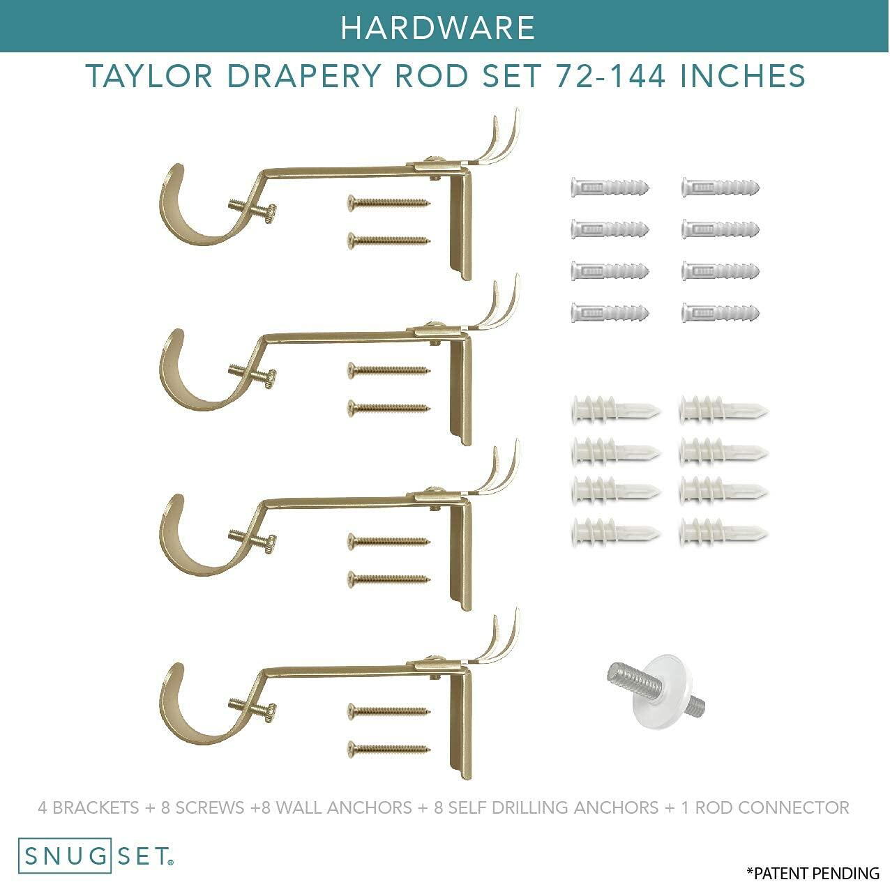 Gold Curtain Rod 72-144" Adjustable, Patented Quick Easy Installation Hardware, No Tools Option, 1" Rod Durable Steel Construction, Supports Heavy Fabrics, Traditional Knob Finial