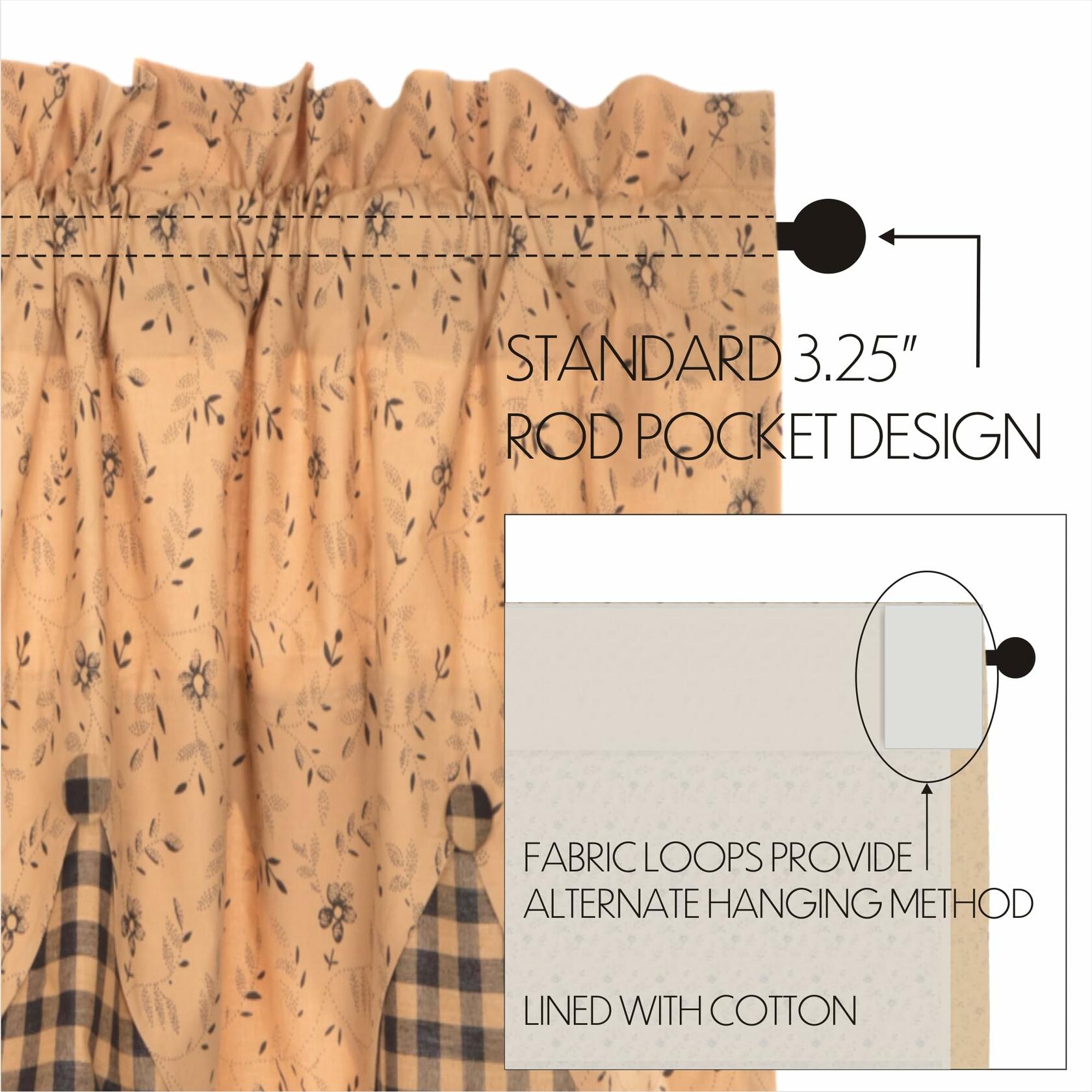VHC Brands Maisie Valance 18x72 Country Curtain, Tan