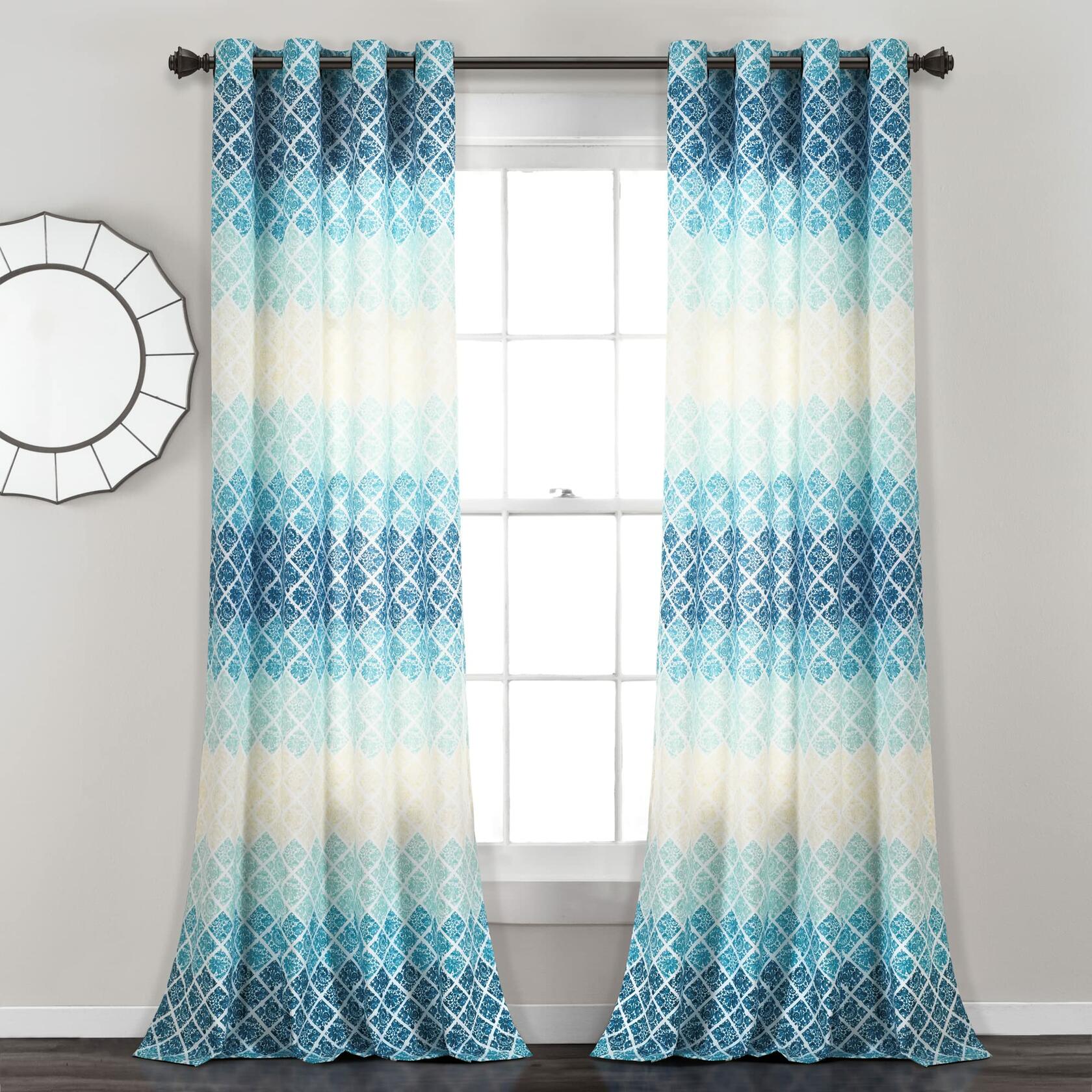 Lush Decor Medallion Ombre Window Curtain Panel Pair, 84" L x 52" W, Blue & Navy
