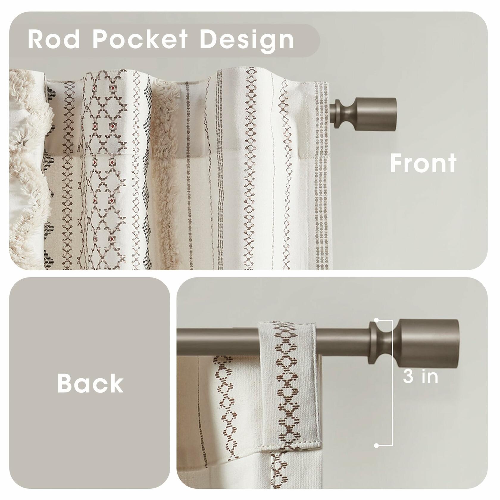 INK+IVY Boho Curtains for Bedroom & Living Room, 100% Cotton Tufted Chenille Stripe Modern Farmhouse Curtains, Light Filtering Drapes, 50" x 95", Ivory