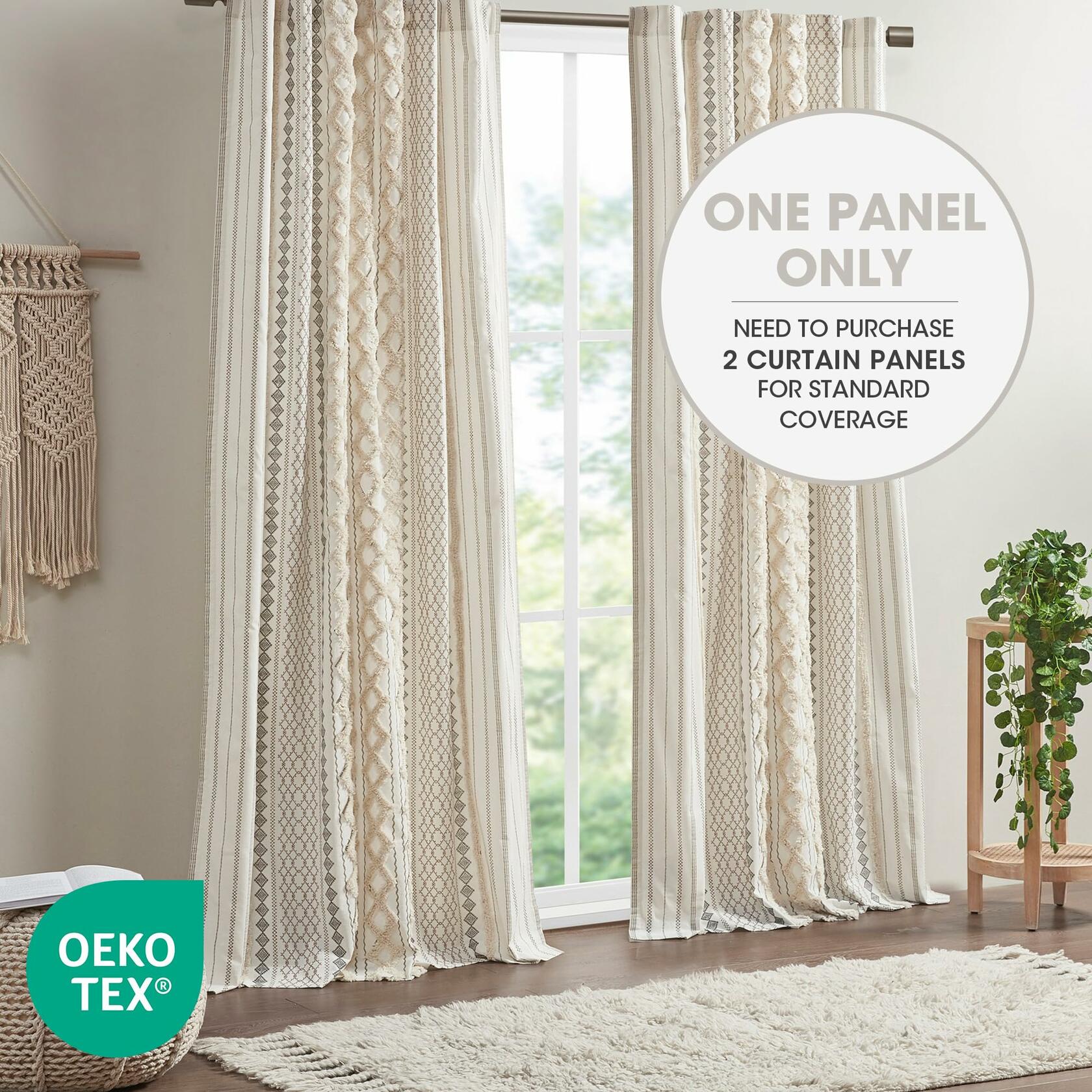 INK+IVY Boho Curtains for Bedroom & Living Room, 100% Cotton Tufted Chenille Stripe Modern Farmhouse Curtains, Light Filtering Drapes, 50" x 95", Ivory