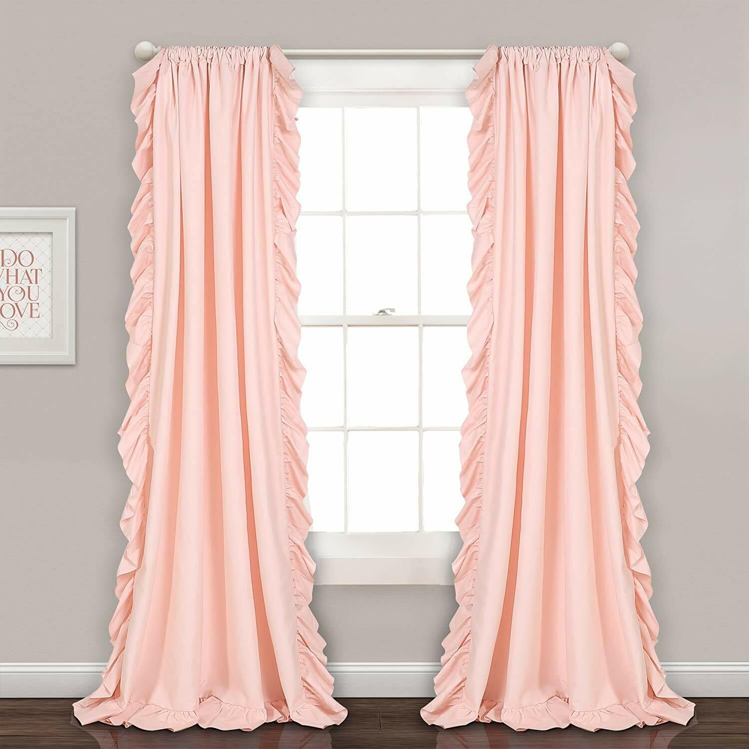 Lush Decor Reyna Ruffle Window Curtain Panel Set, Pair, 54" W x 84" L, Blush Pink - Flowy Curtain - Romantic Ruffle Curtains for Bedroom, Living room, or Dining Room - Farmhouse & Cottage Home Decor