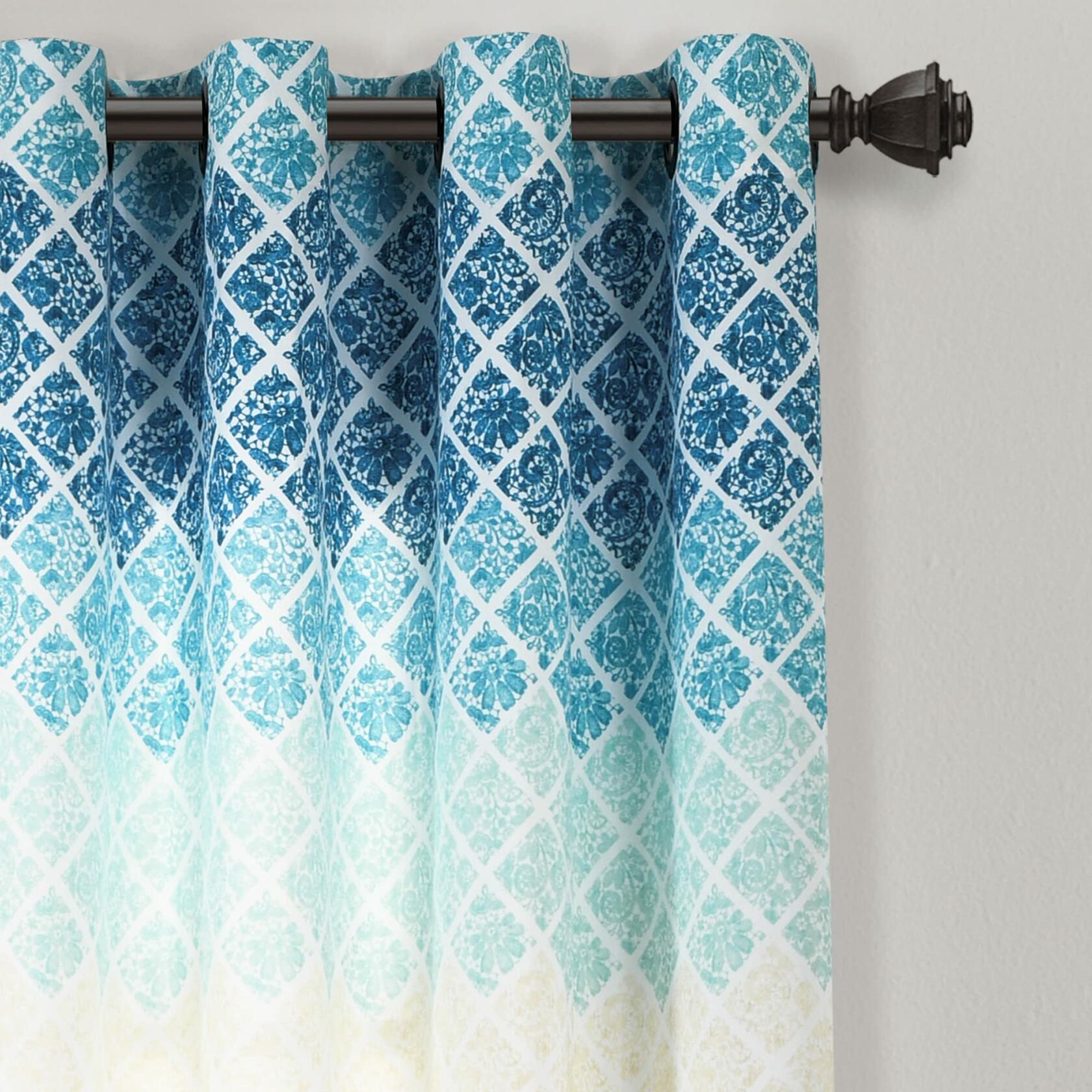 Lush Decor Medallion Ombre Window Curtain Panel Pair, 84" L x 52" W, Blue & Navy