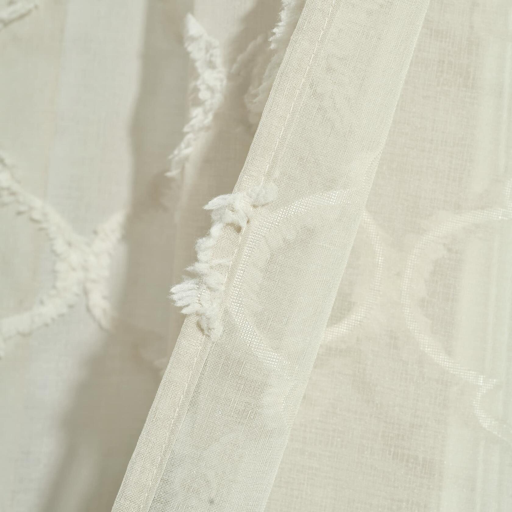 Lush Decor Avon Trellis Grommet Sheer Window Curtain Panels Pair 38" W x 84" L Neutral - Sheer Curtains for Living Room - Farmhouse Bedroom Curtains