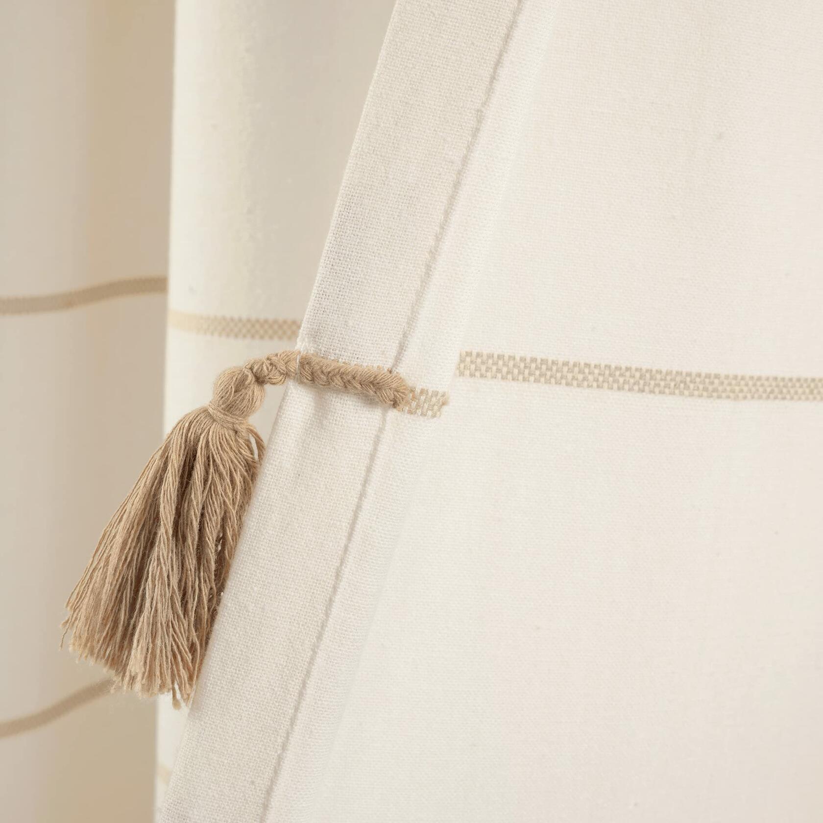 Lush Decor Farmhouse Boho Stripe Woven Tassel Yarn Dyed Cotton Blend Window Curtain Panels Pair 42" W x 84" L Ivory & Wheat - Striped Living Room Curtains