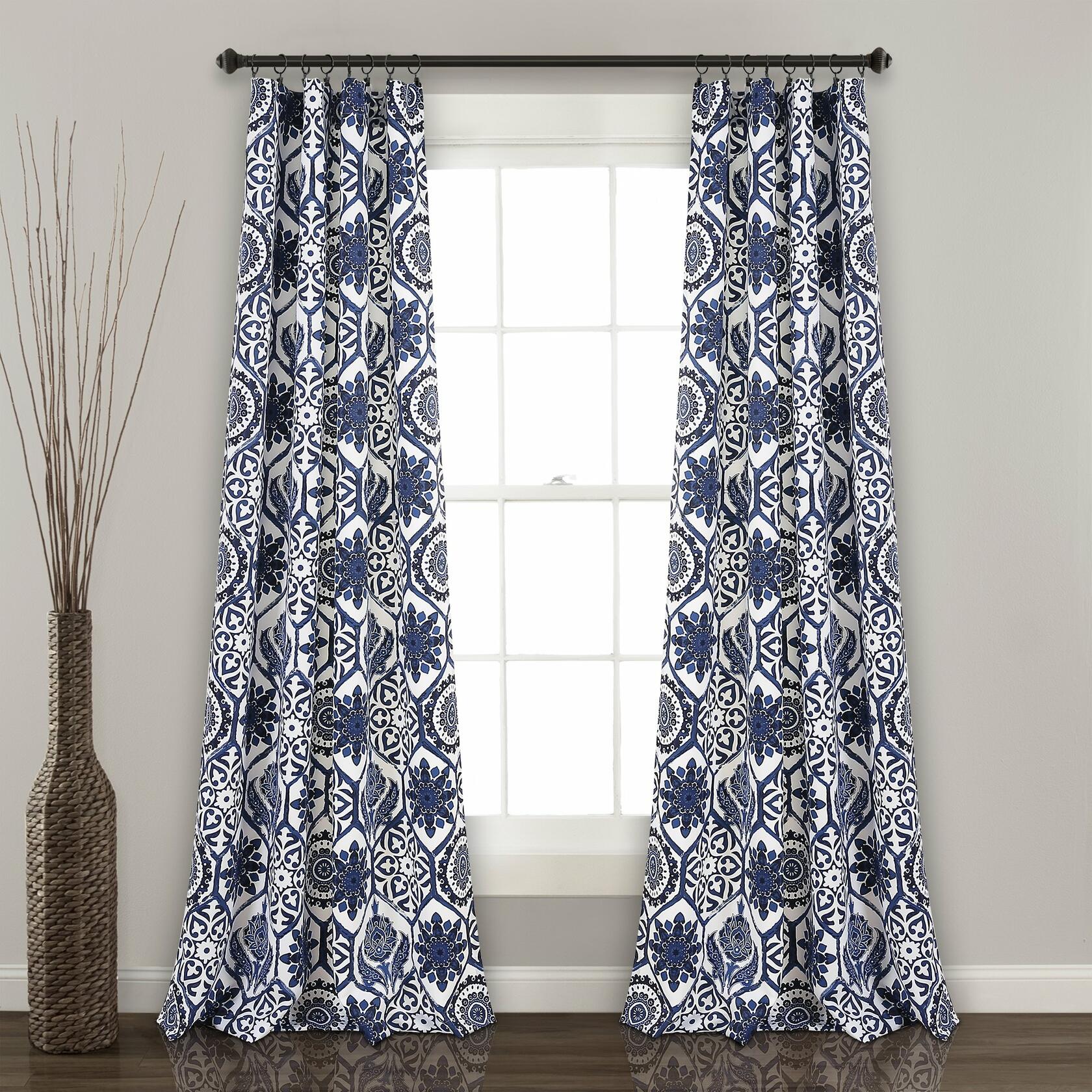 Lush Decor Marvel Curtains | Light Filtering Window Panel Set for Living, Dining, Bedroom (Pair), 84” x 52”, Navy