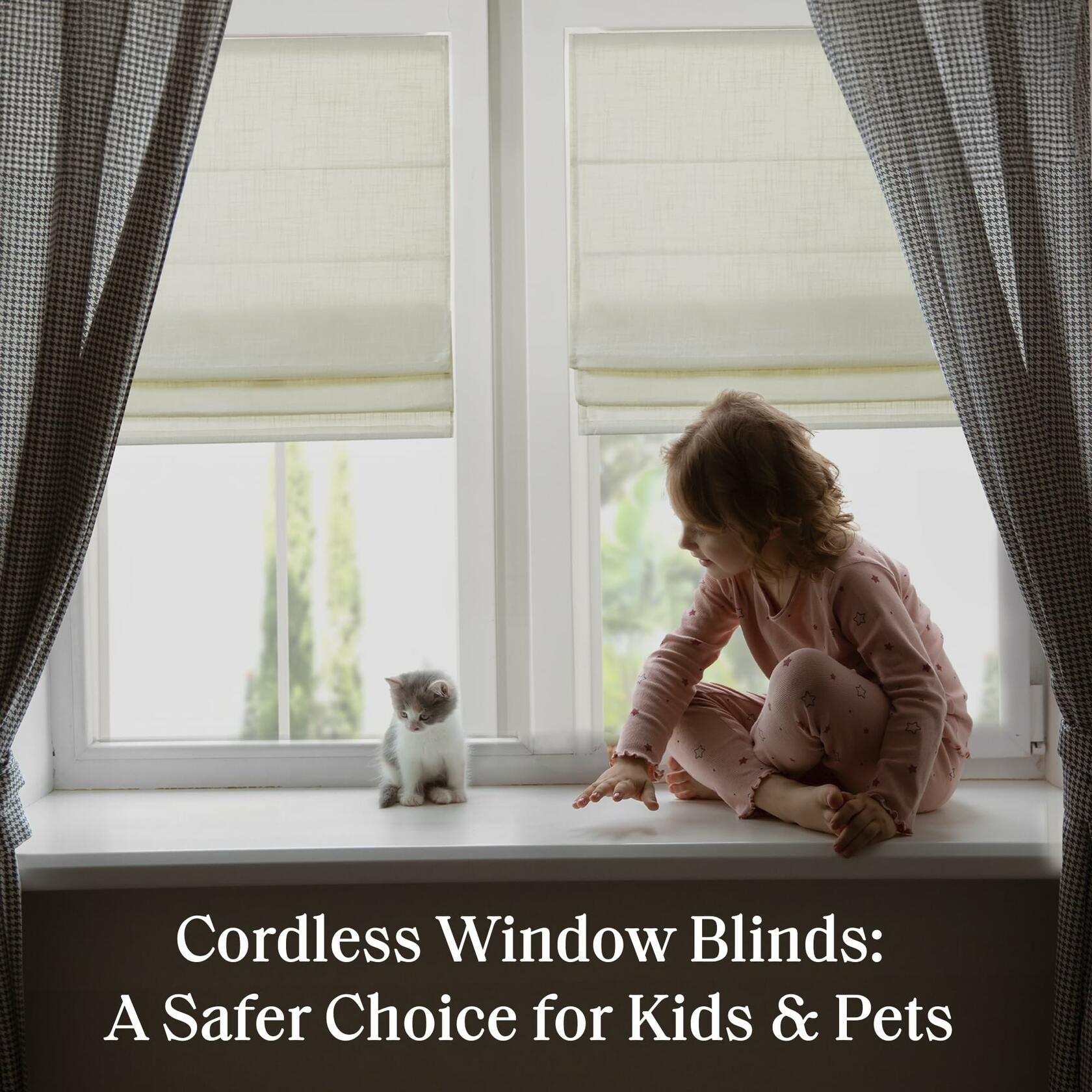 Madison Park Kyler Cordless Roman Shades - Single Panel, Lightweight Linen Blend Fabric, Natural Design, Easy Installation, Light Filtering Window Blind, Bedroom, Living Room Decor 34"W x 64"L Ivory