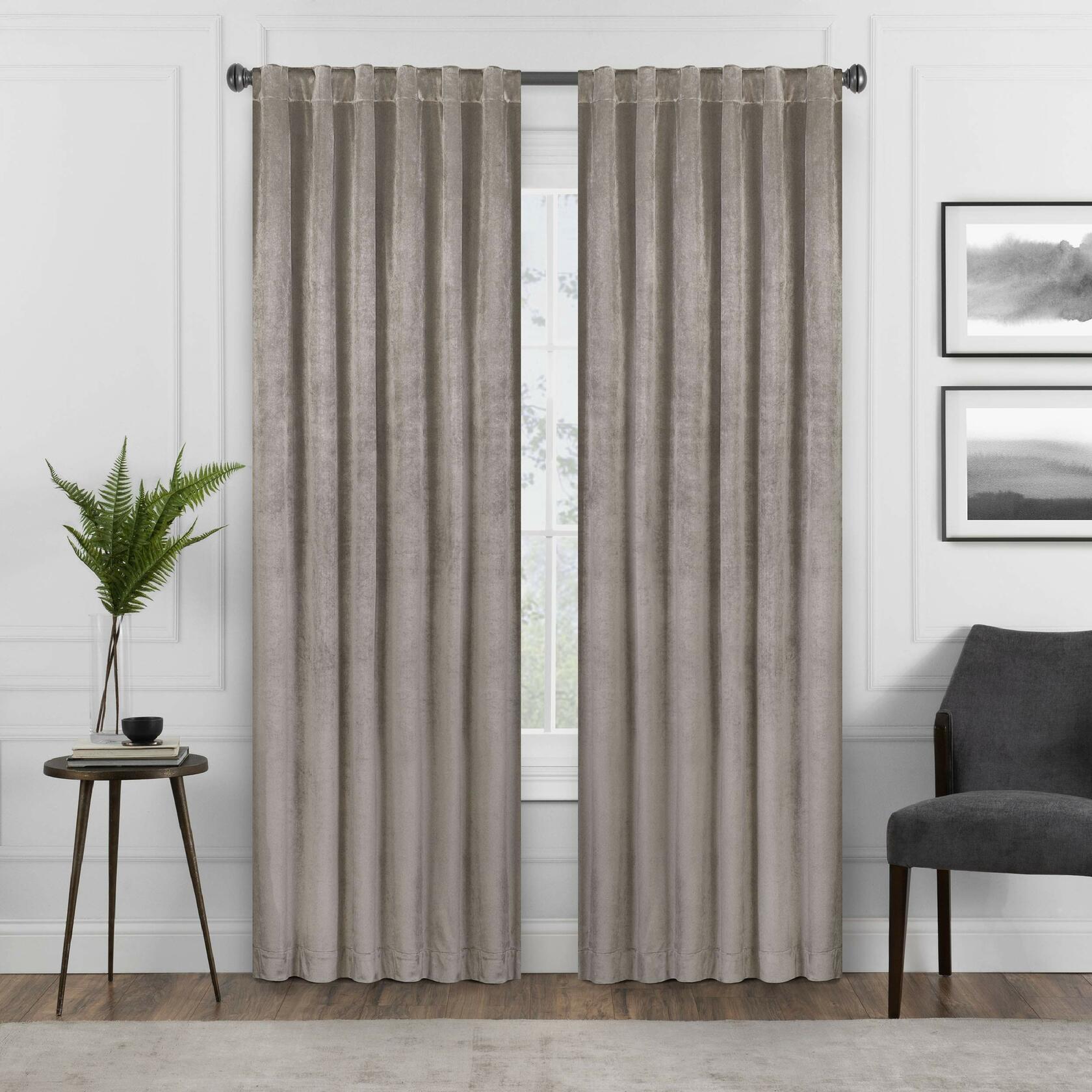 Eclipse Absolute Zero Harper Velvet Blackout Thermal Insulated Rod Pocket Curtains for Bedroom, Single Panel, 50" x 95", Mushroom