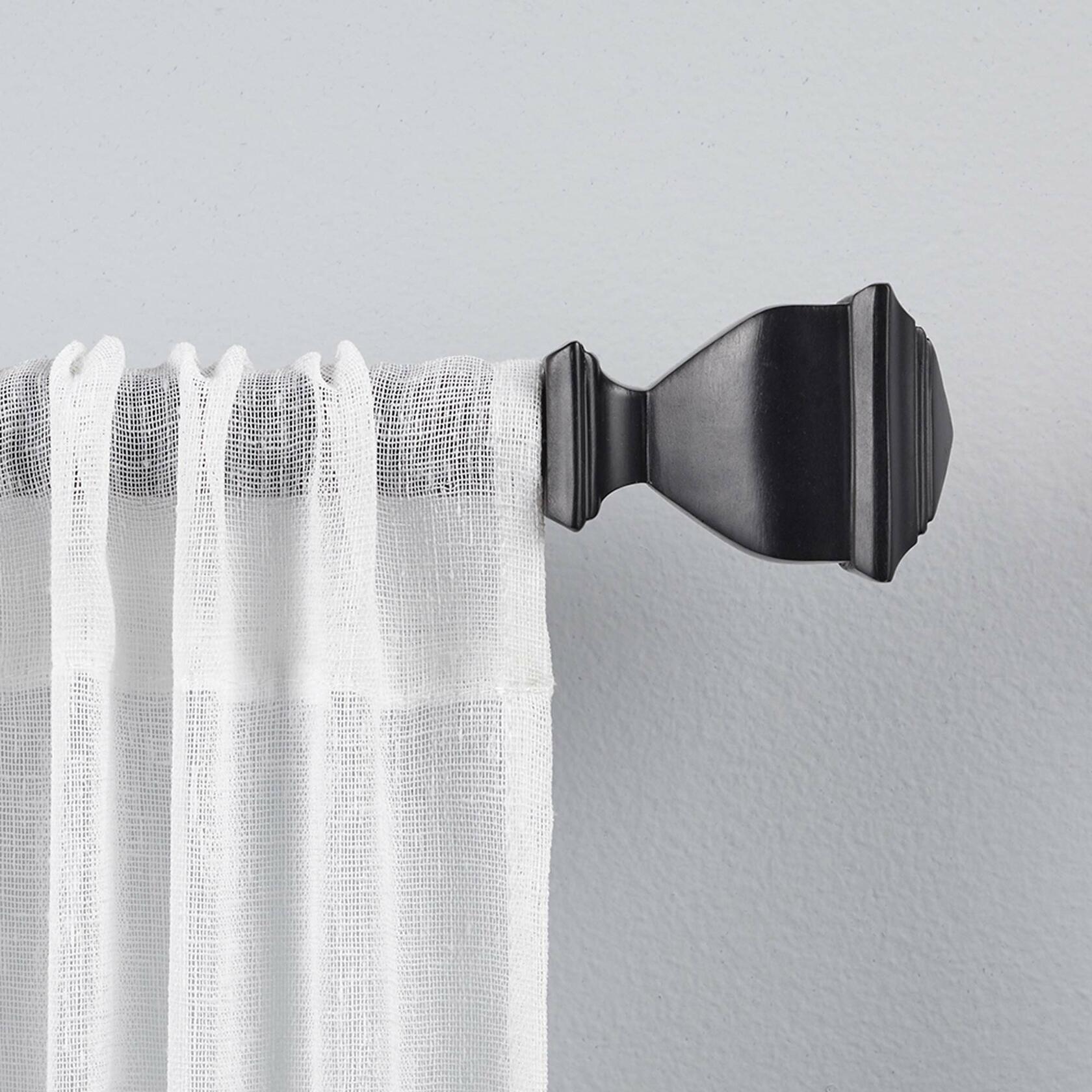 EXCLUSIVE HOME Napoleon 1" Curtain Rod and Coordinating Finial Set, Matte Black, Adjustable 36"-72"