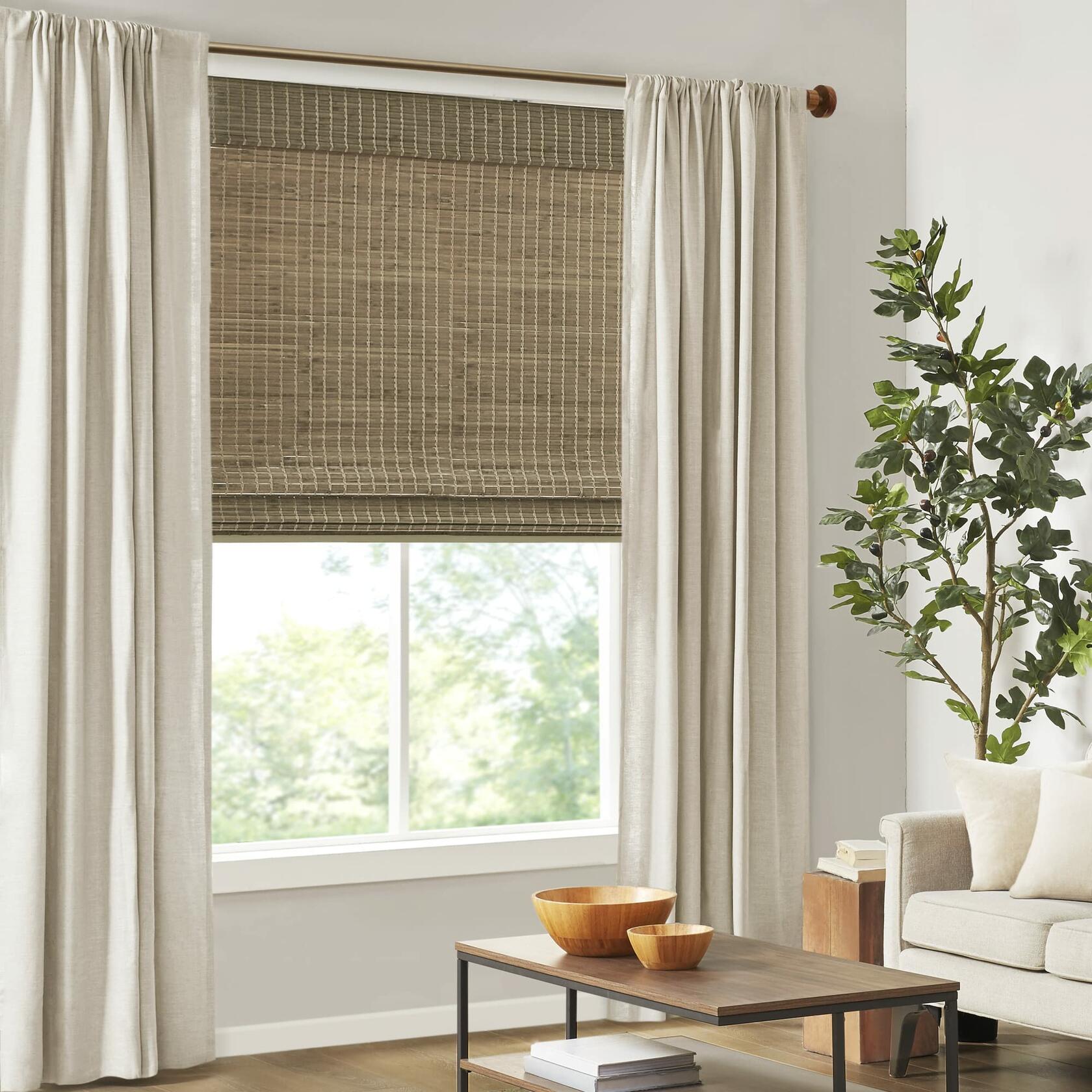 Madison Park Eastfield 100% Bamboo Cordless Roman Shades-Woven Wooden Privacy Panel, Light Filtering Easy Installation Window Blind Treatment, Bedroom, Living Room Decor, 31" W x 64" L, Natural Ash