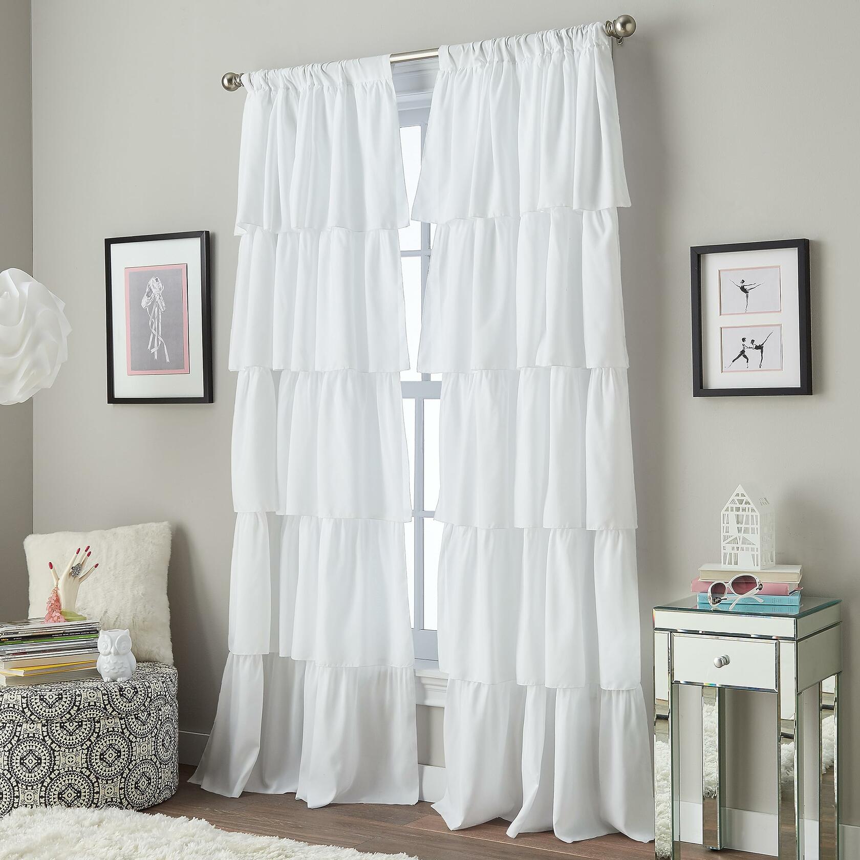 Curtainworks Flounced Ruffle Rod Pocket 100% Polyester, 42 x 95 Inch, 1 Curtain Panel, White