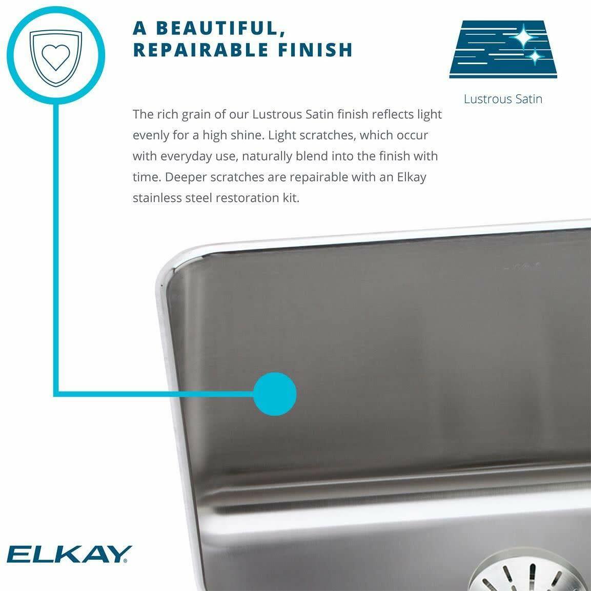 Elkay LR4322 Lustertone 43" Drop In Double Basin Stainless Steel Kitchen Sink - 4 Faucet Holes