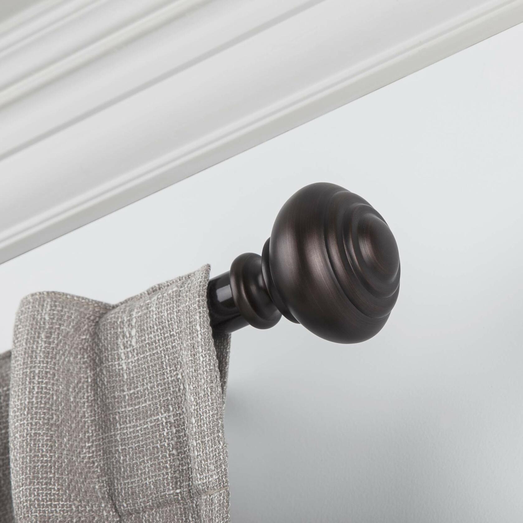 SnugSet | 72-144" Adjustable | Quick Easy Installation | No Tools Option | 1" Dia. Durable Steel Rod | Supports Heavy Fabrics | Knob Finial | Bronze